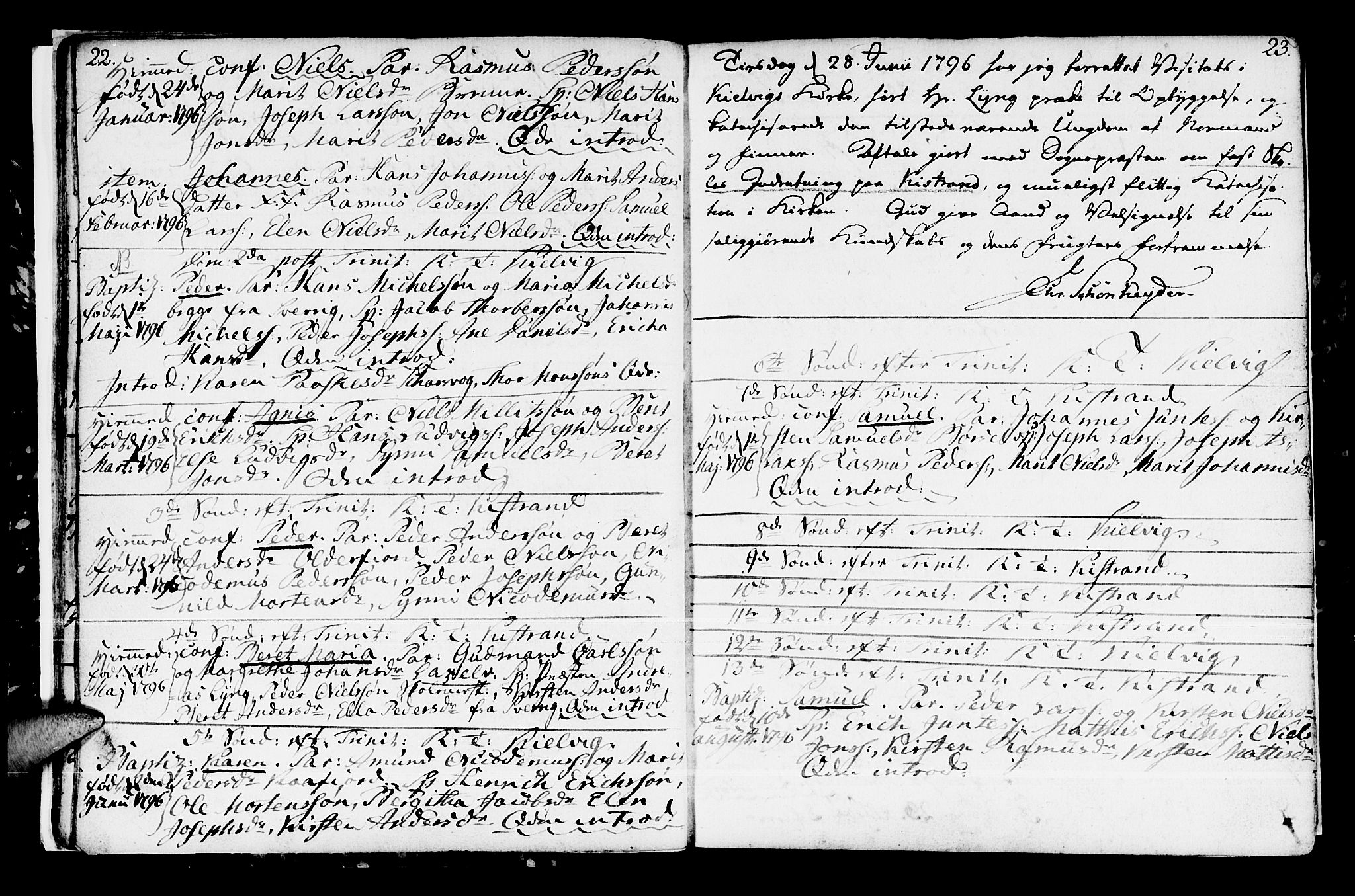 Kistrand/Porsanger sokneprestembete, SATØ/S-1351/H/Ha/L0002.kirke: Parish register (official) no. 2, 1792-1830, p. 22-23