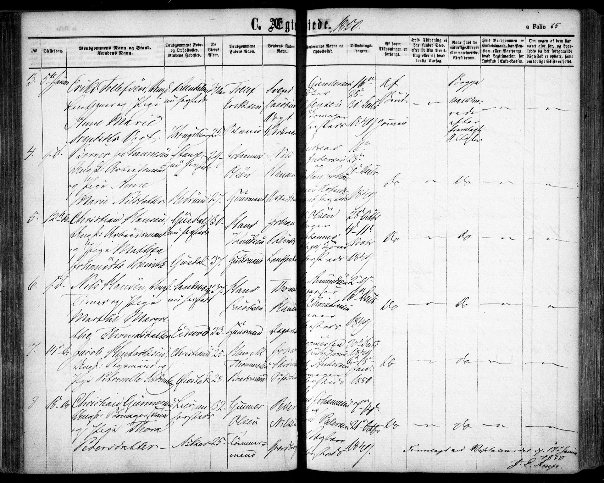 Oslo domkirke Kirkebøker, SAO/A-10752/F/Fa/L0020: Parish register (official) no. 20, 1848-1865, p. 65