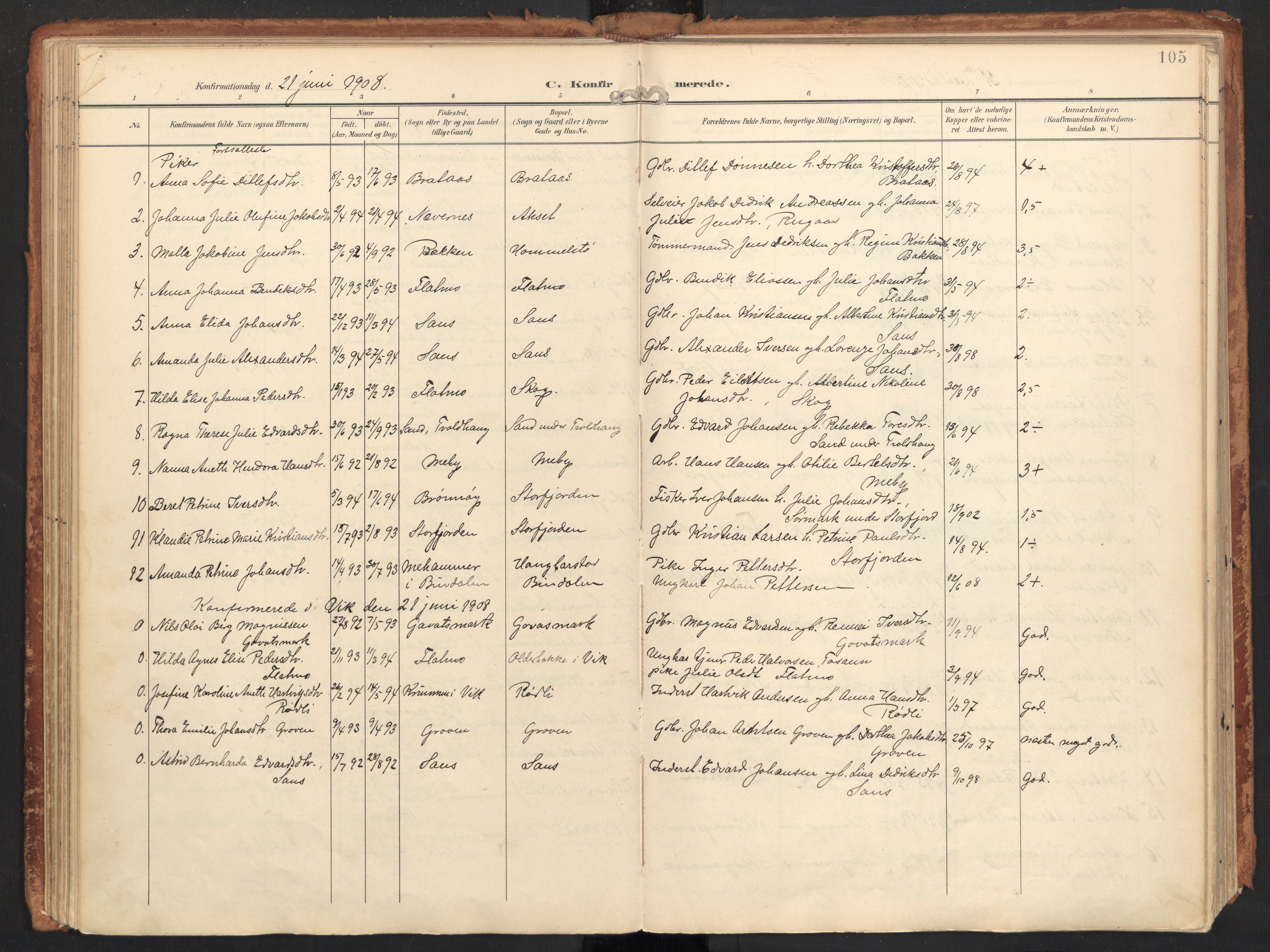 Ministerialprotokoller, klokkerbøker og fødselsregistre - Nordland, AV/SAT-A-1459/814/L0227: Parish register (official) no. 814A08, 1899-1920, p. 105