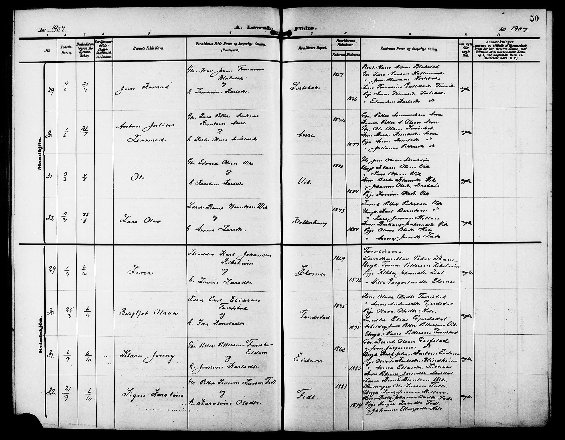 Ministerialprotokoller, klokkerbøker og fødselsregistre - Møre og Romsdal, SAT/A-1454/523/L0341: Parish register (copy) no. 523C04, 1903-1916, p. 50