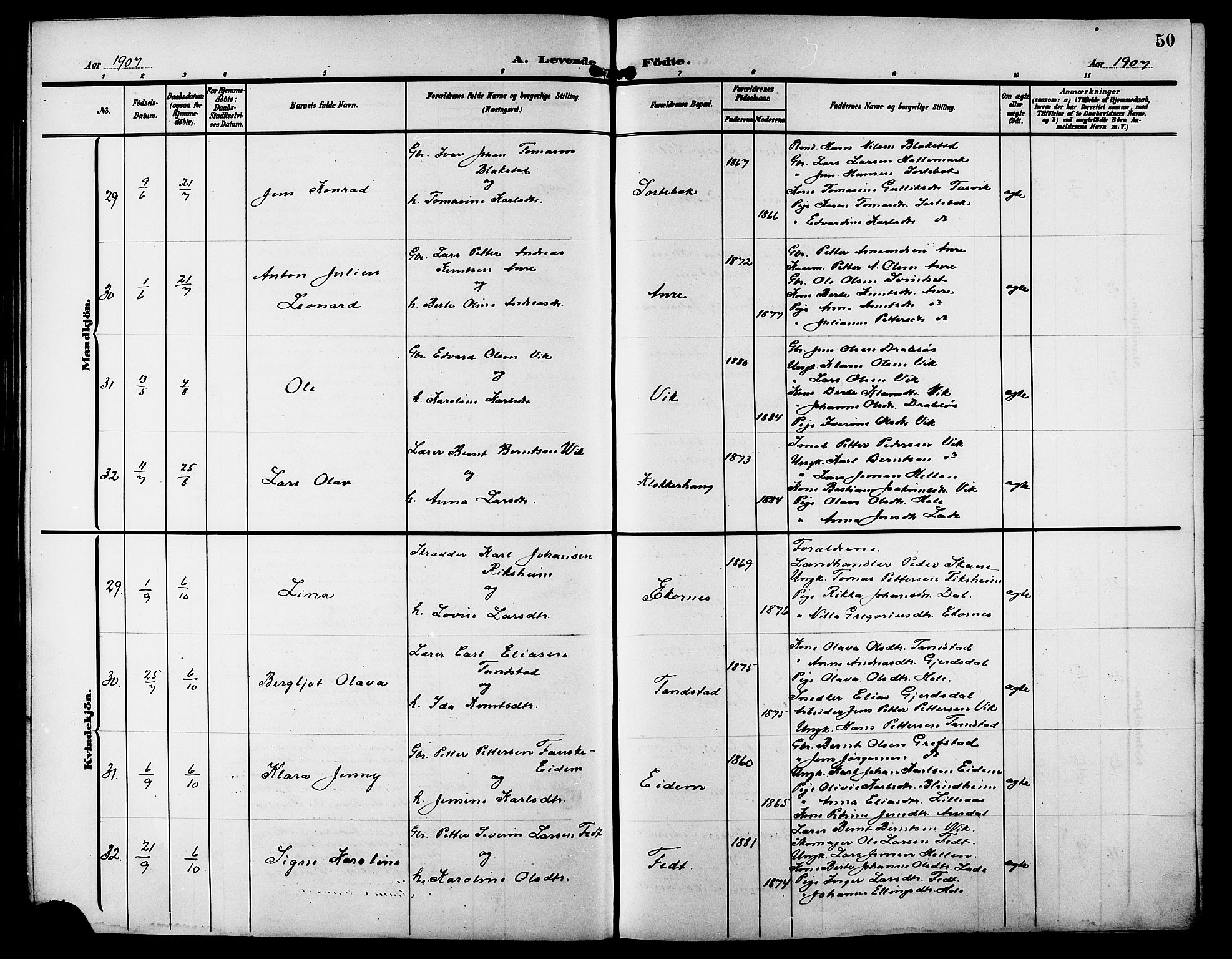 Ministerialprotokoller, klokkerbøker og fødselsregistre - Møre og Romsdal, AV/SAT-A-1454/523/L0341: Parish register (copy) no. 523C04, 1903-1916, p. 50