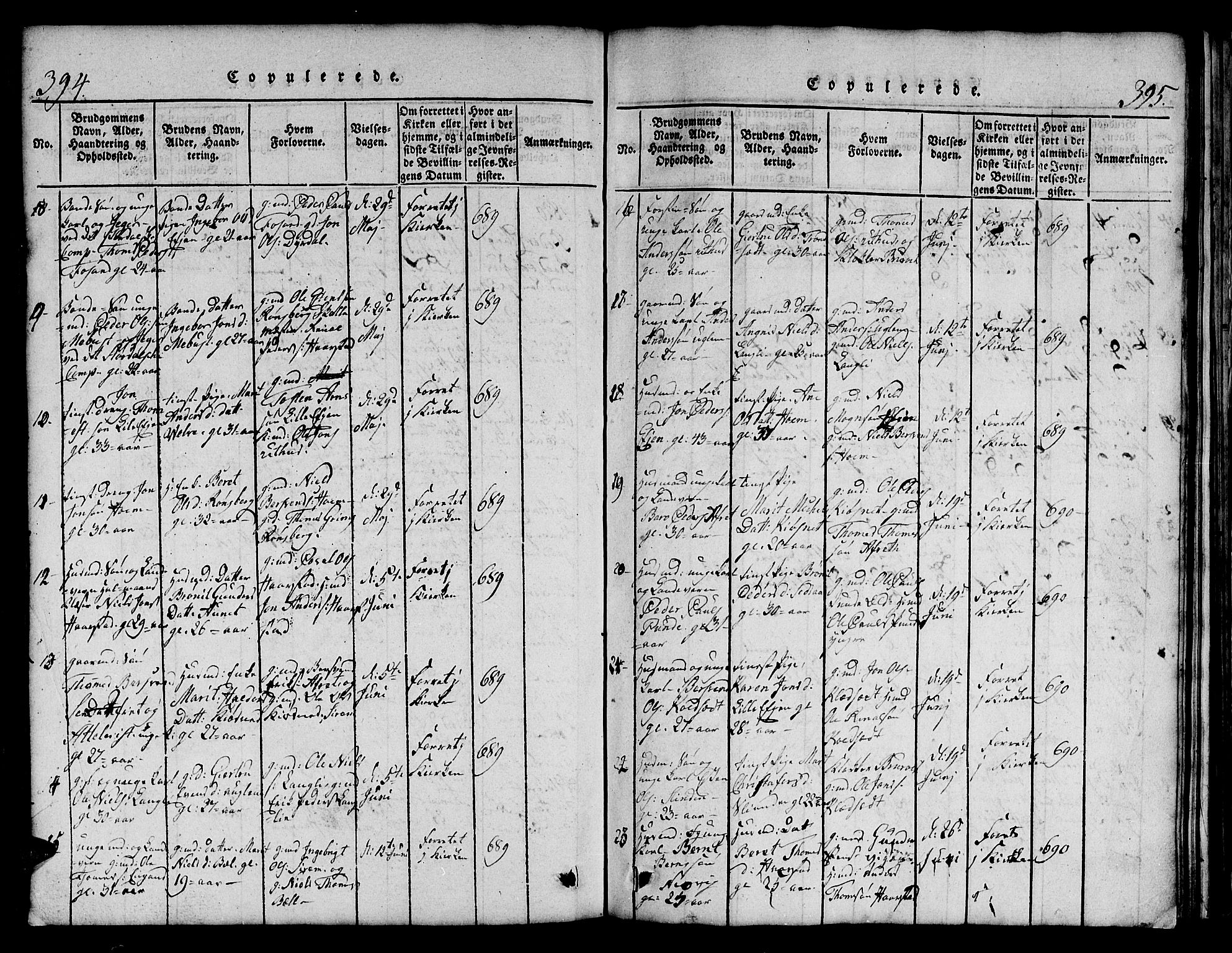 Ministerialprotokoller, klokkerbøker og fødselsregistre - Sør-Trøndelag, SAT/A-1456/695/L1152: Parish register (copy) no. 695C03, 1816-1831, p. 394-395