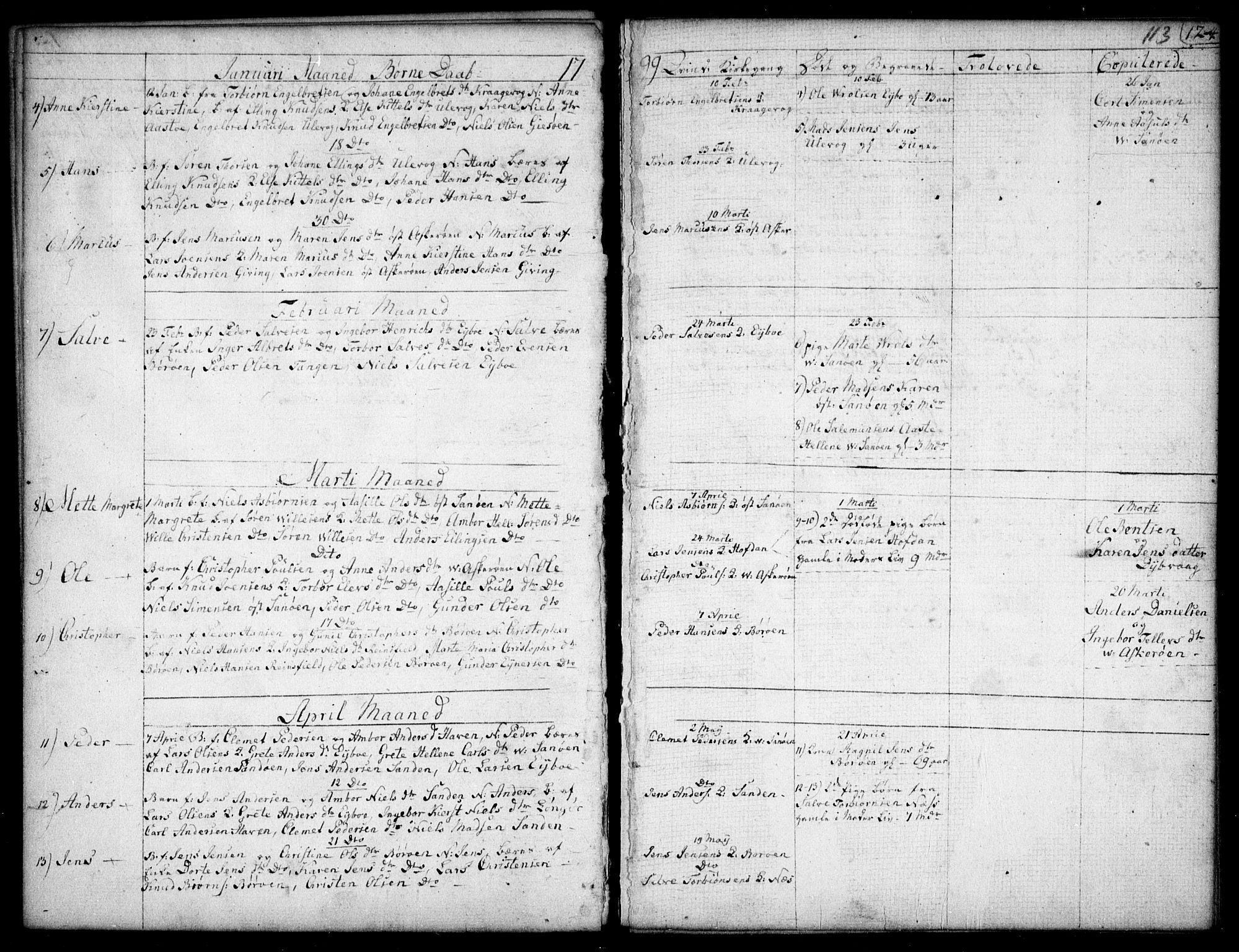 Dypvåg sokneprestkontor, SAK/1111-0007/F/Fb/Fba/L0007: Parish register (copy) no. B 7, 1762-1810, p. 113