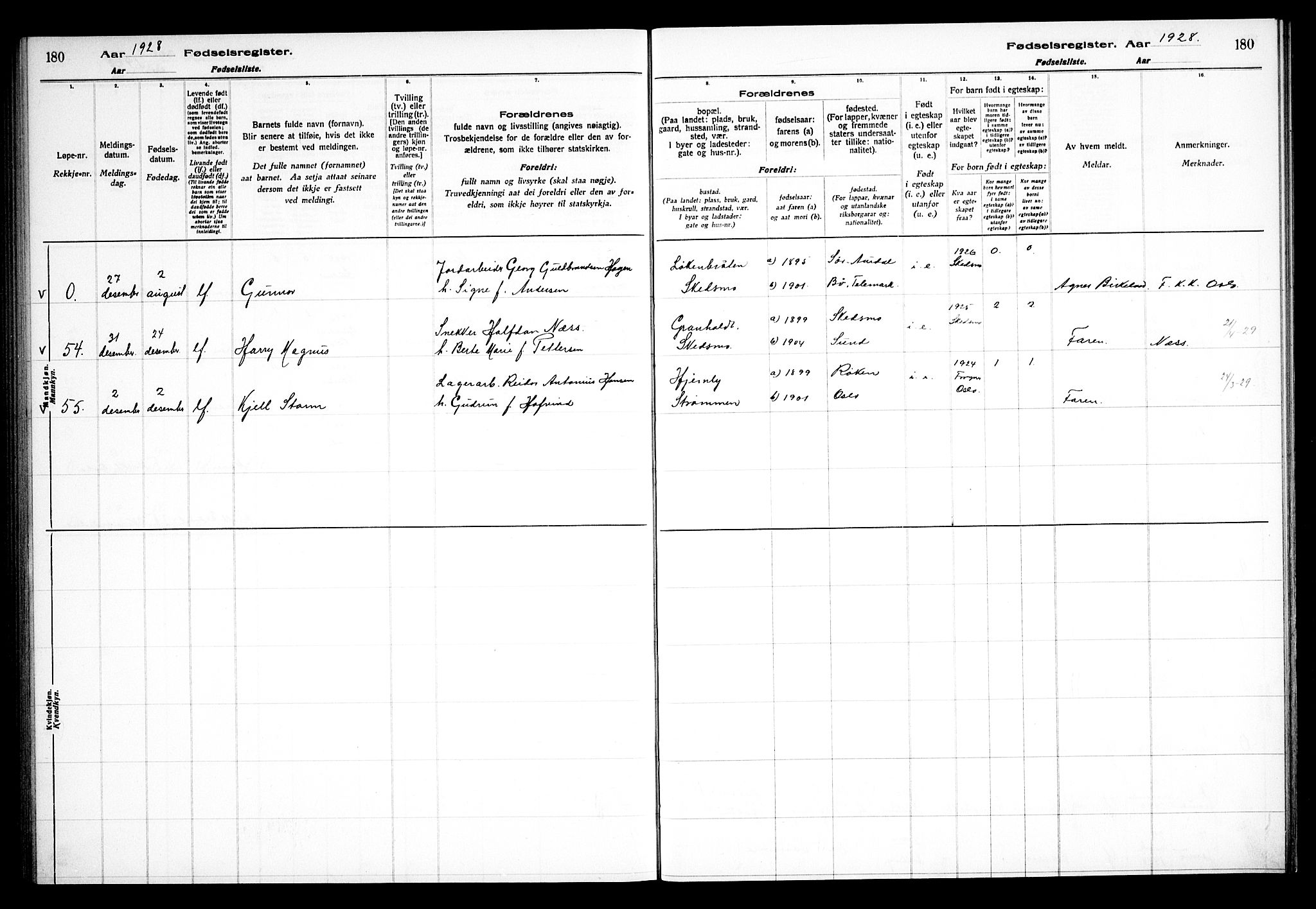 Skedsmo prestekontor Kirkebøker, AV/SAO-A-10033a/J/Ja/L0001: Birth register no. I 1, 1916-1931, p. 180