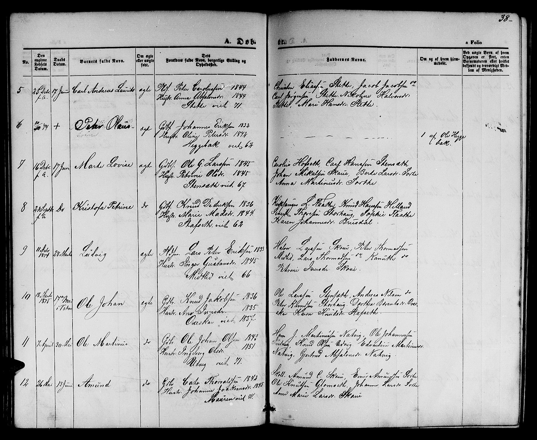 Ministerialprotokoller, klokkerbøker og fødselsregistre - Møre og Romsdal, AV/SAT-A-1454/524/L0364: Parish register (copy) no. 524C05, 1865-1879, p. 38