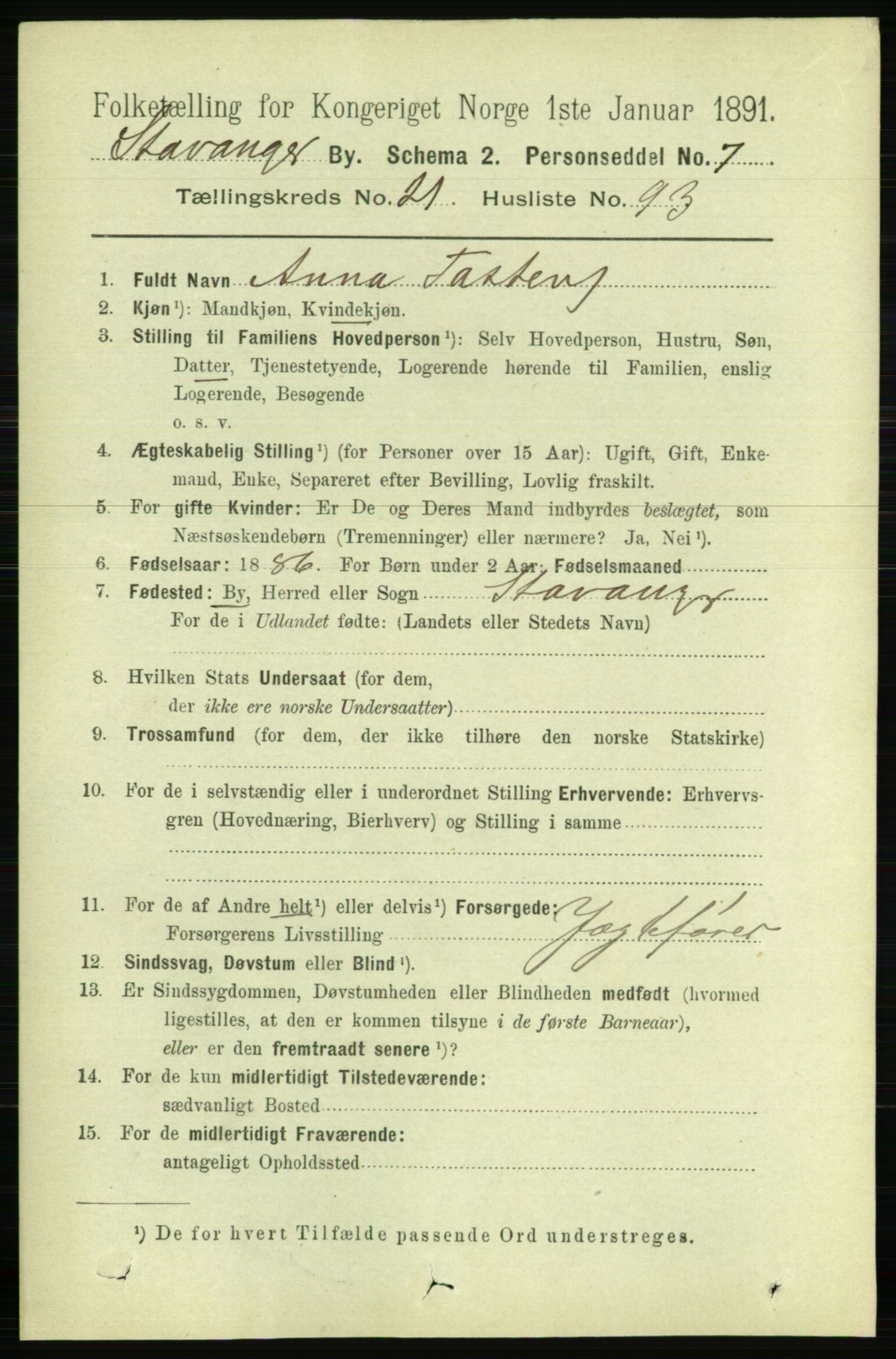 RA, 1891 census for 1103 Stavanger, 1891, p. 24110