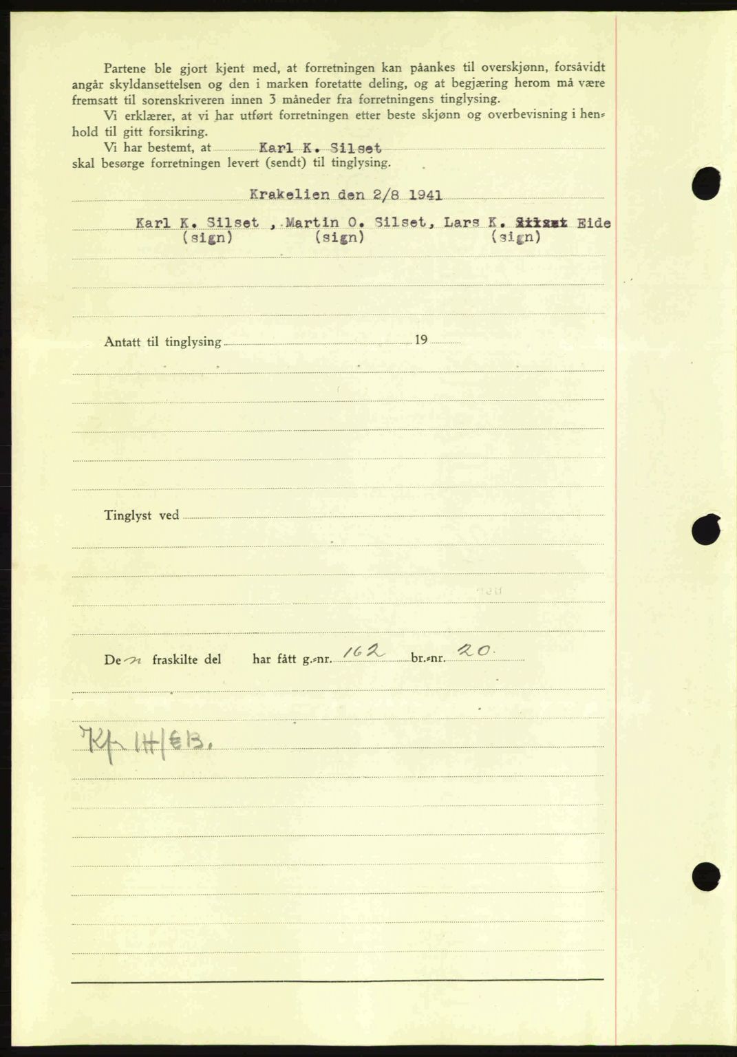 Nordmøre sorenskriveri, SAT/A-4132/1/2/2Ca: Mortgage book no. A90, 1941-1941, Diary no: : 1373/1941
