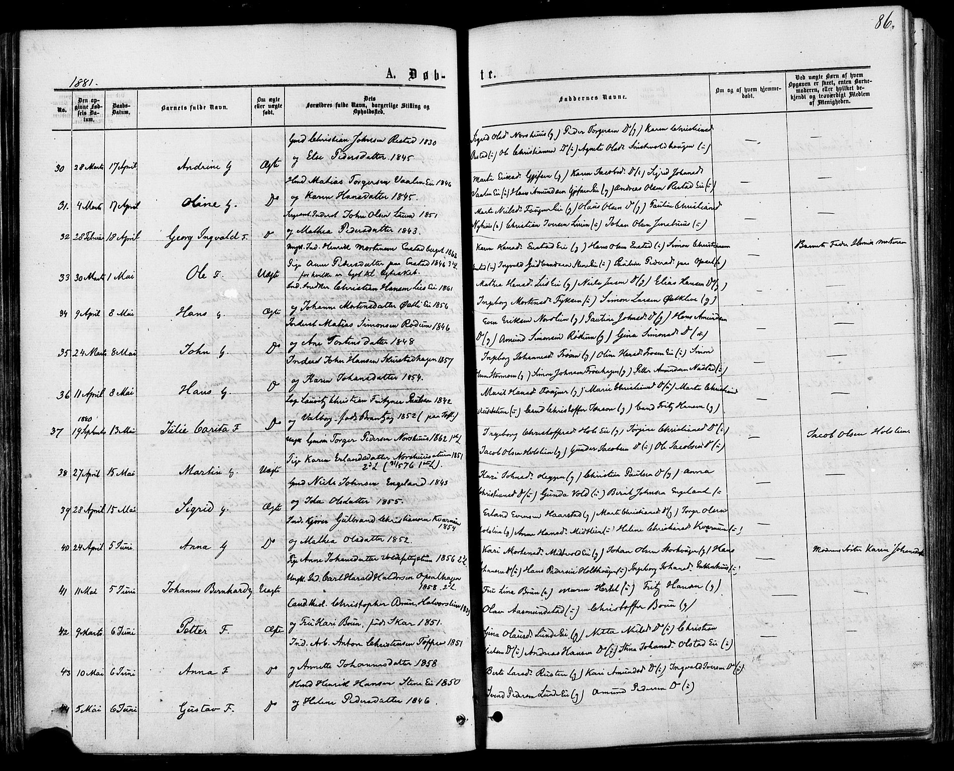 Østre Gausdal prestekontor, AV/SAH-PREST-092/H/Ha/Haa/L0001: Parish register (official) no. 1, 1874-1886, p. 86