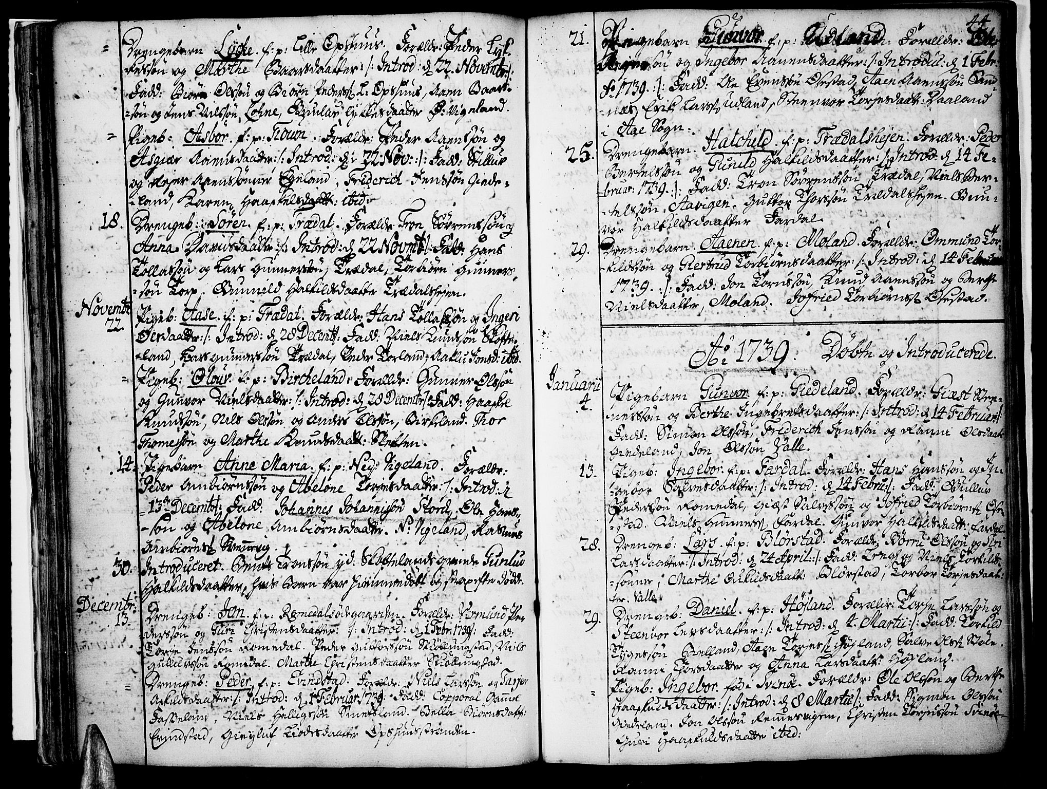 Sør-Audnedal sokneprestkontor, SAK/1111-0039/F/Fa/Fab/L0001: Parish register (official) no. A 1 /1, 1726-1766, p. 44