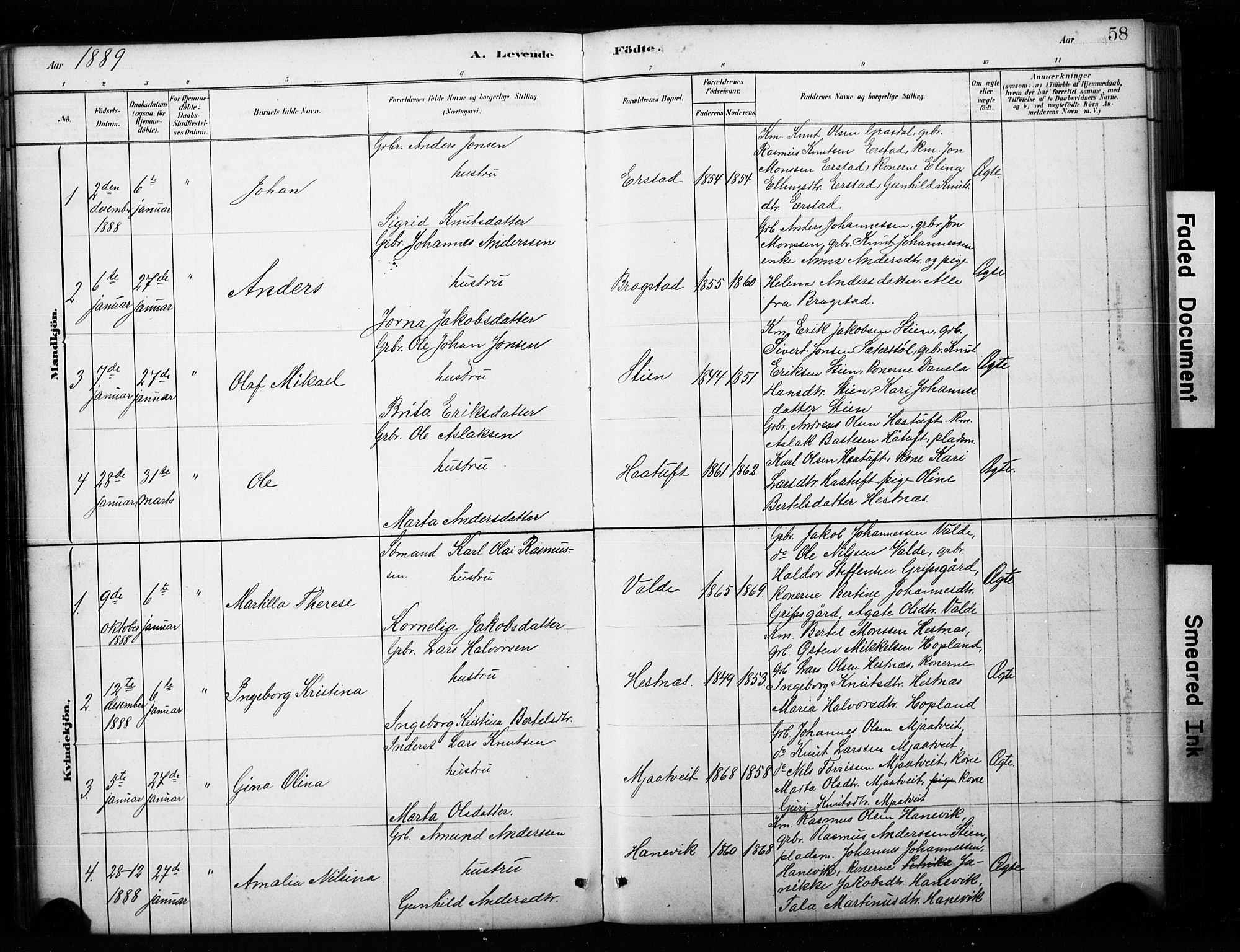 Alversund Sokneprestembete, SAB/A-73901/H/Ha/Hab: Parish register (copy) no. C 3, 1881-1894, p. 58
