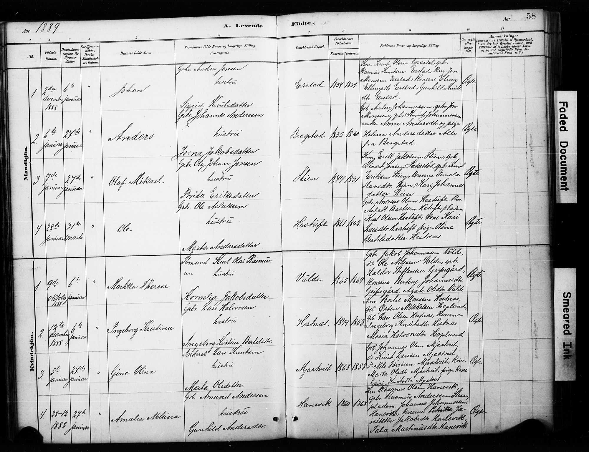Alversund Sokneprestembete, AV/SAB-A-73901/H/Ha/Hab: Parish register (copy) no. C 3, 1881-1894, p. 58