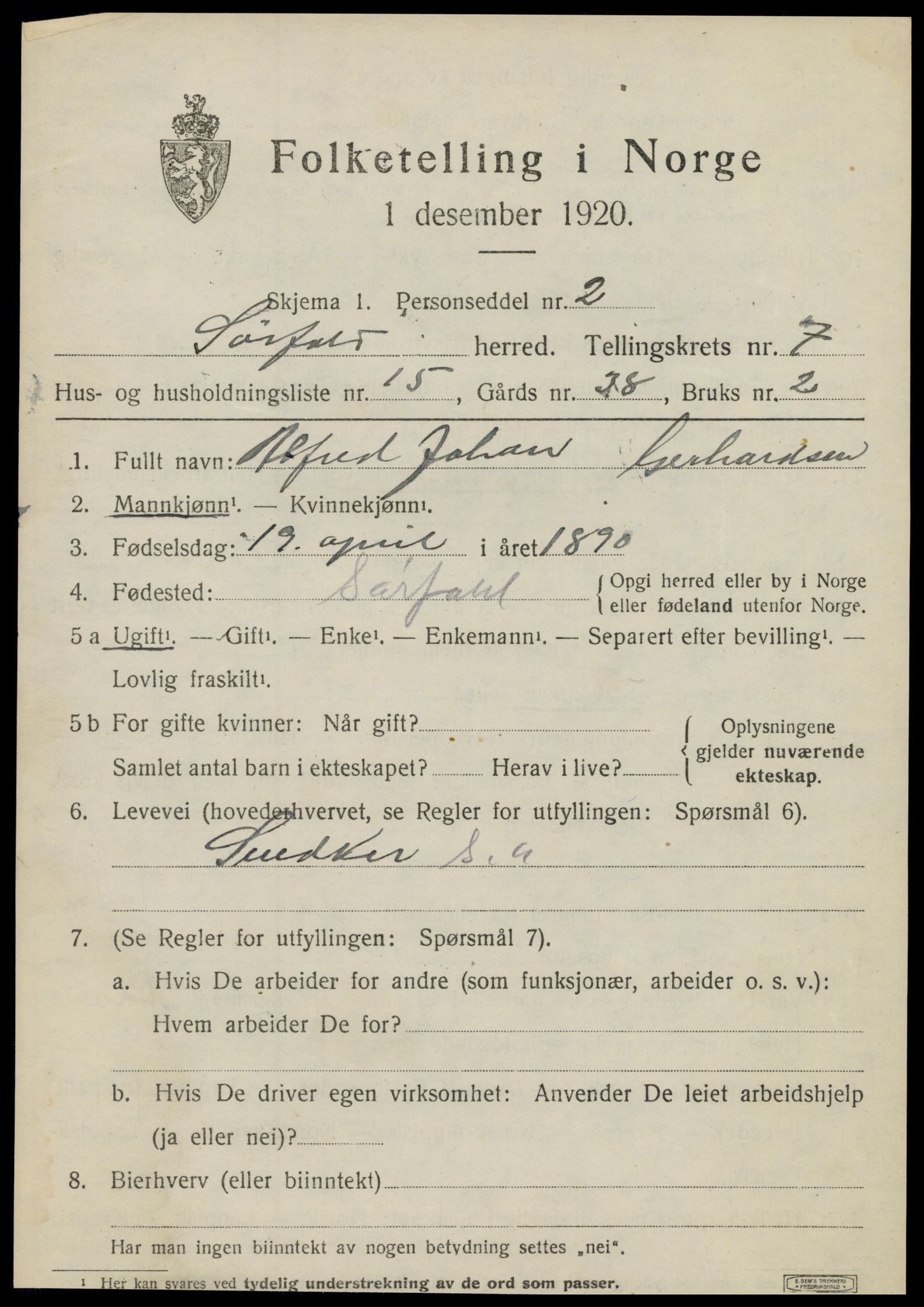 SAT, 1920 census for Sørfold, 1920, p. 4059