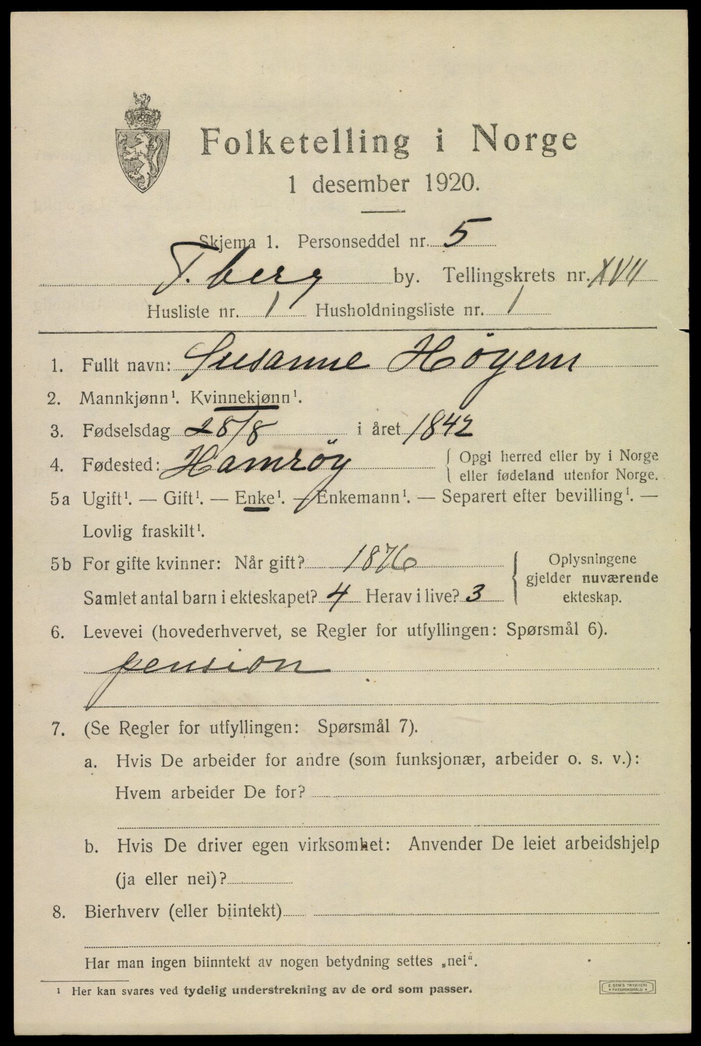 SAKO, 1920 census for Tønsberg, 1920, p. 25739