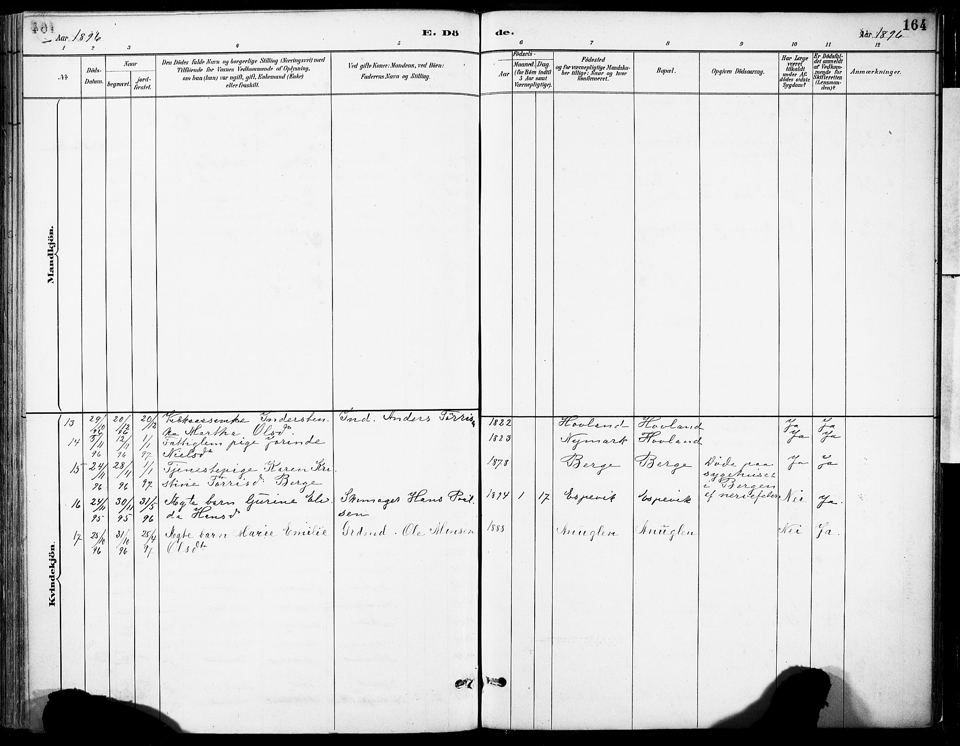 Tysnes sokneprestembete, AV/SAB-A-78601/H/Haa: Parish register (official) no. C 1, 1887-1912, p. 164