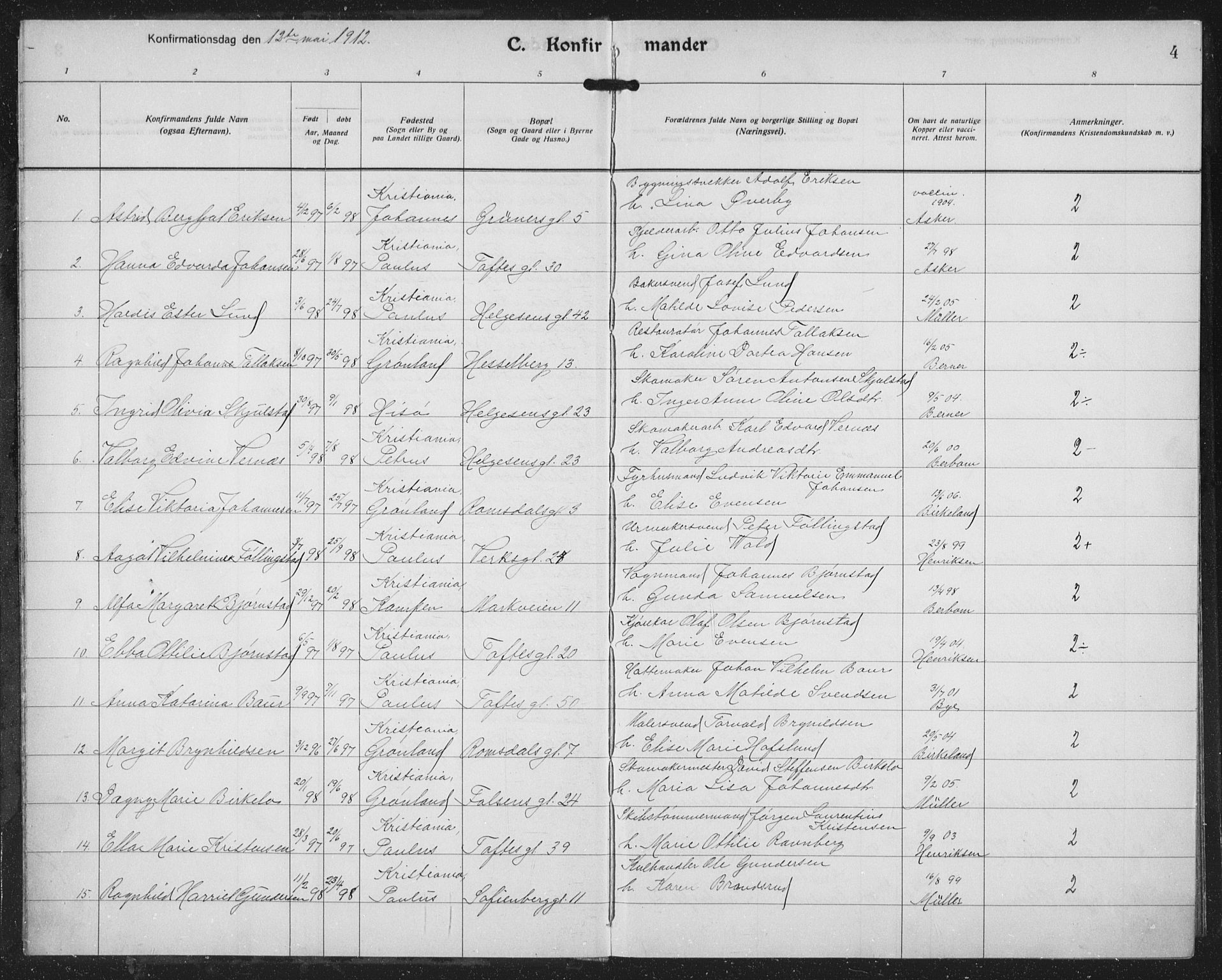 Paulus prestekontor Kirkebøker, AV/SAO-A-10871/F/Fa/L0022: Parish register (official) no. 22, 1912-1920, p. 4