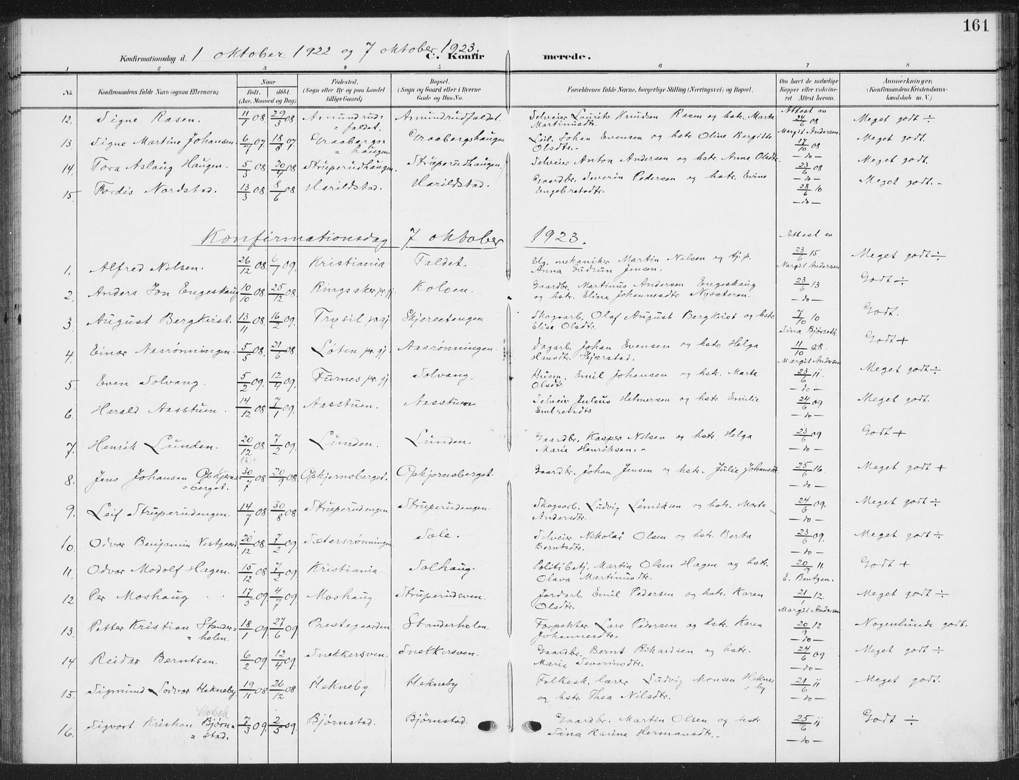 Romedal prestekontor, AV/SAH-PREST-004/K/L0009: Parish register (official) no. 9, 1906-1929, p. 161