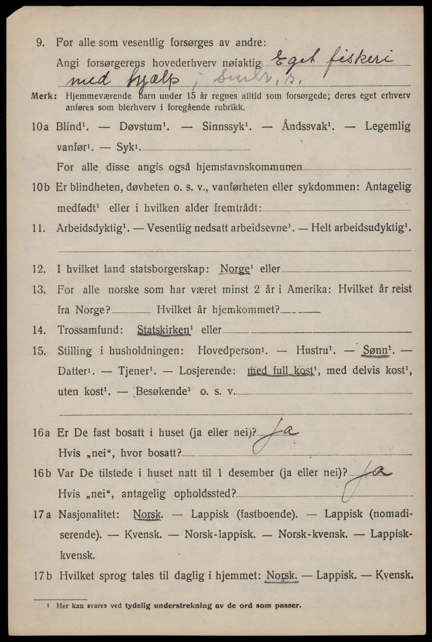 SAT, 1920 census for Moskenes, 1920, p. 2901