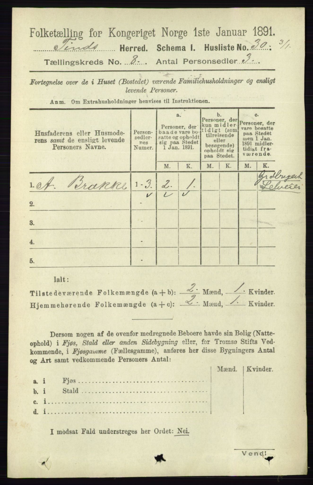 RA, 1891 census for 0826 Tinn, 1891, p. 1658