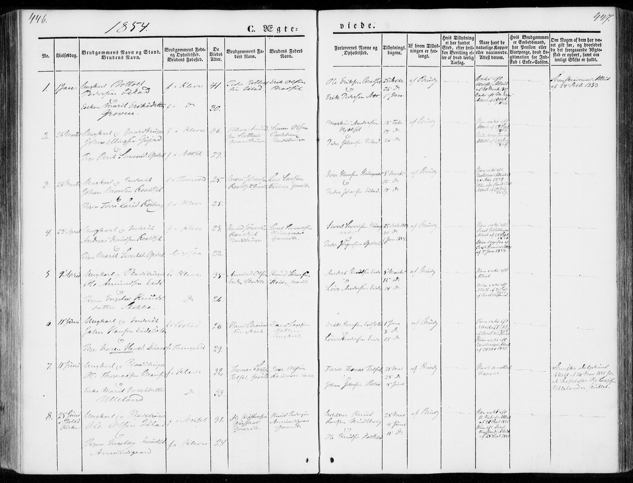 Ministerialprotokoller, klokkerbøker og fødselsregistre - Møre og Romsdal, SAT/A-1454/557/L0680: Parish register (official) no. 557A02, 1843-1869, p. 446-447