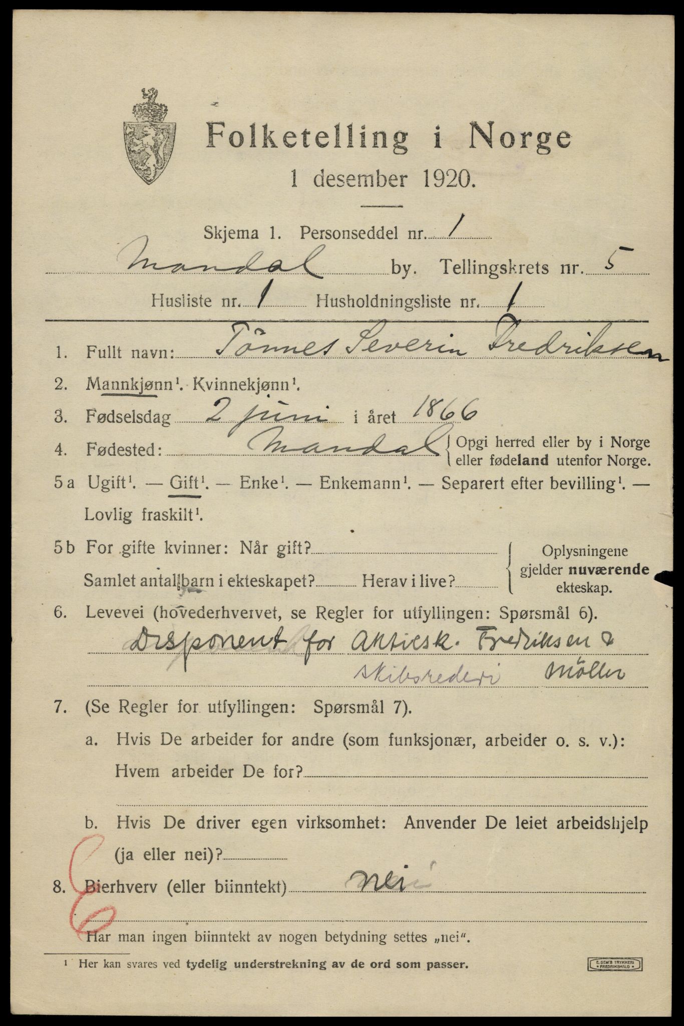 SAK, 1920 census for Mandal, 1920, p. 8201