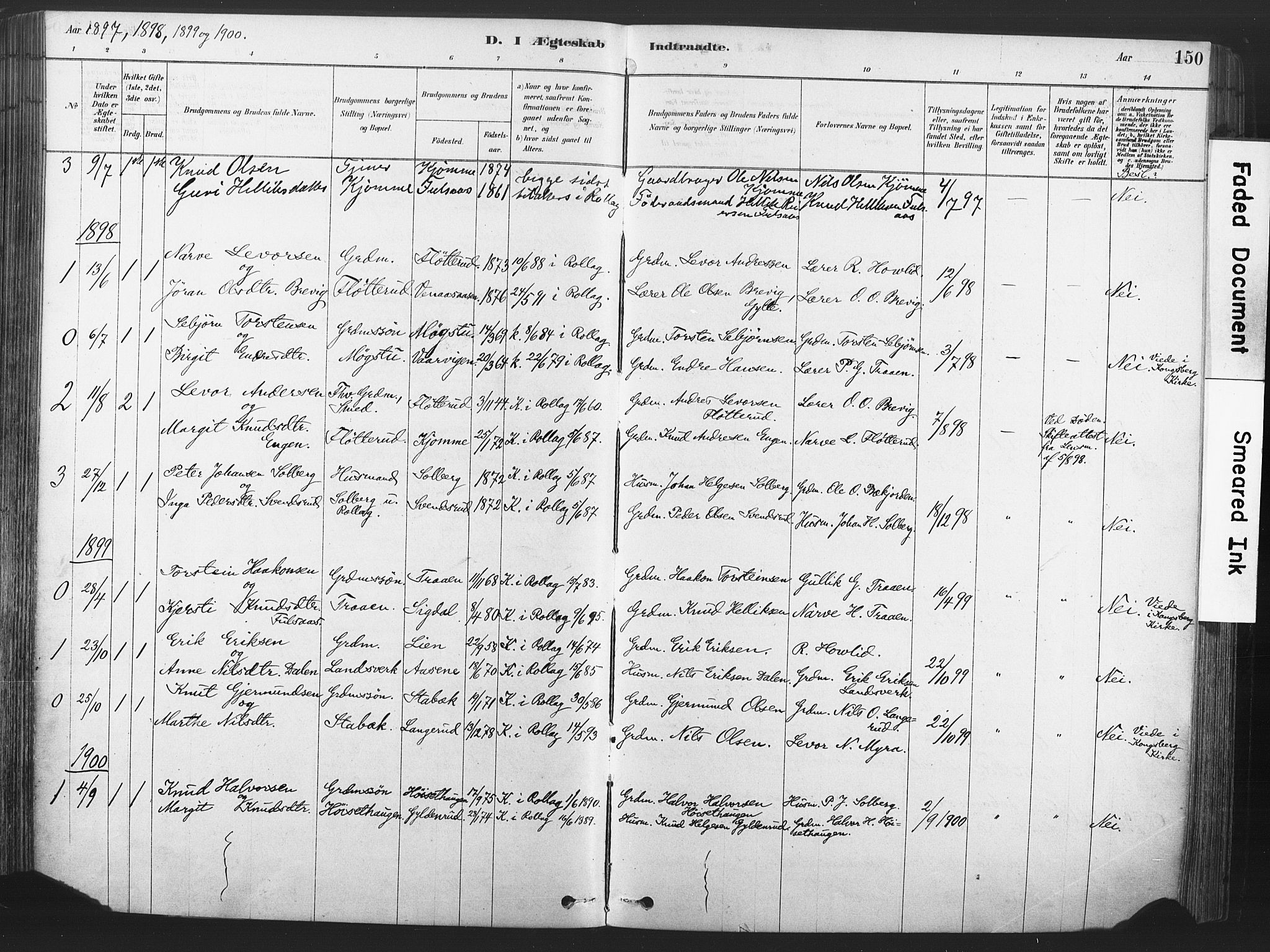 Rollag kirkebøker, SAKO/A-240/F/Fa/L0011: Parish register (official) no. I 11, 1878-1902, p. 150