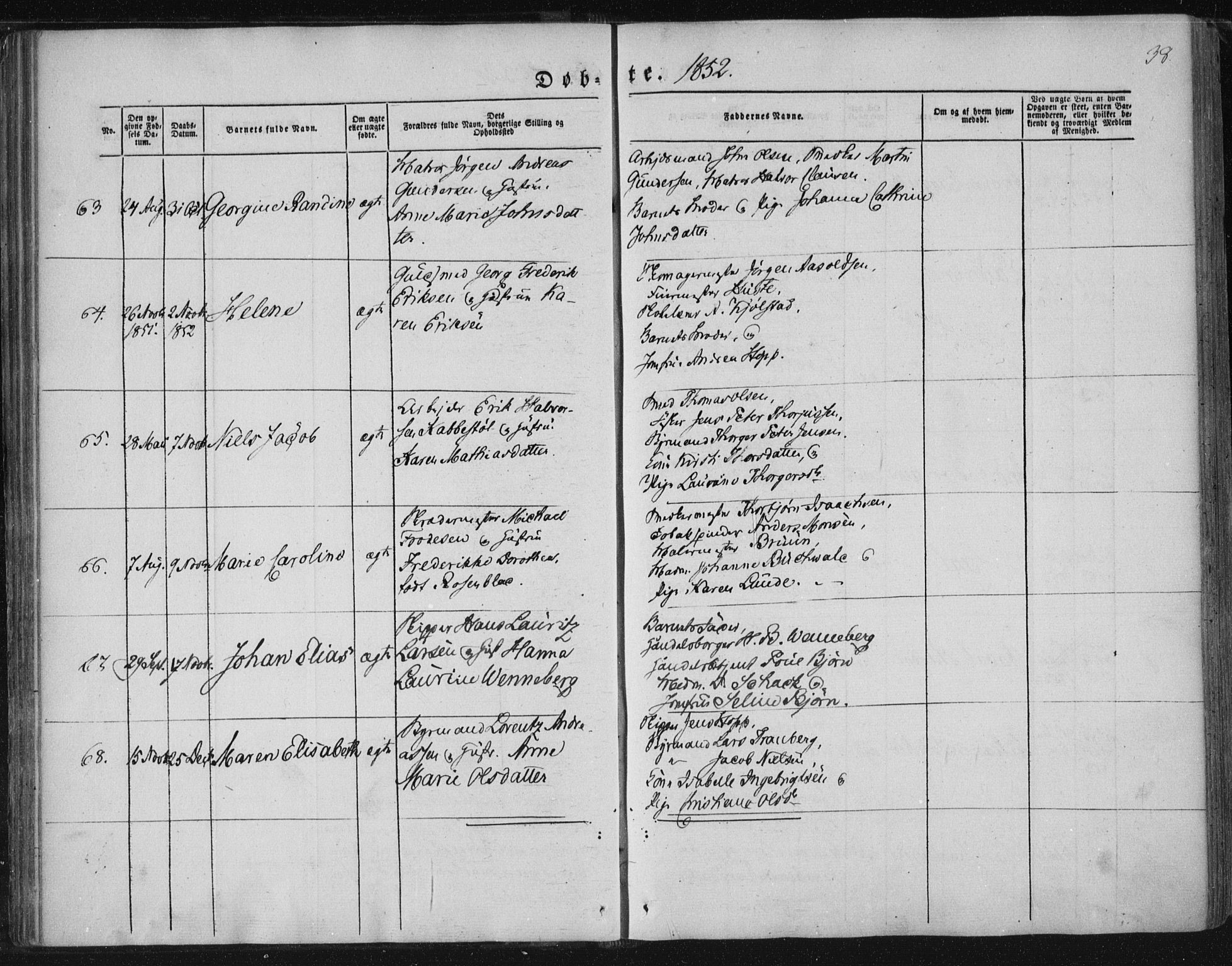 Kragerø kirkebøker, SAKO/A-278/F/Fa/L0006: Parish register (official) no. 6, 1847-1861, p. 38