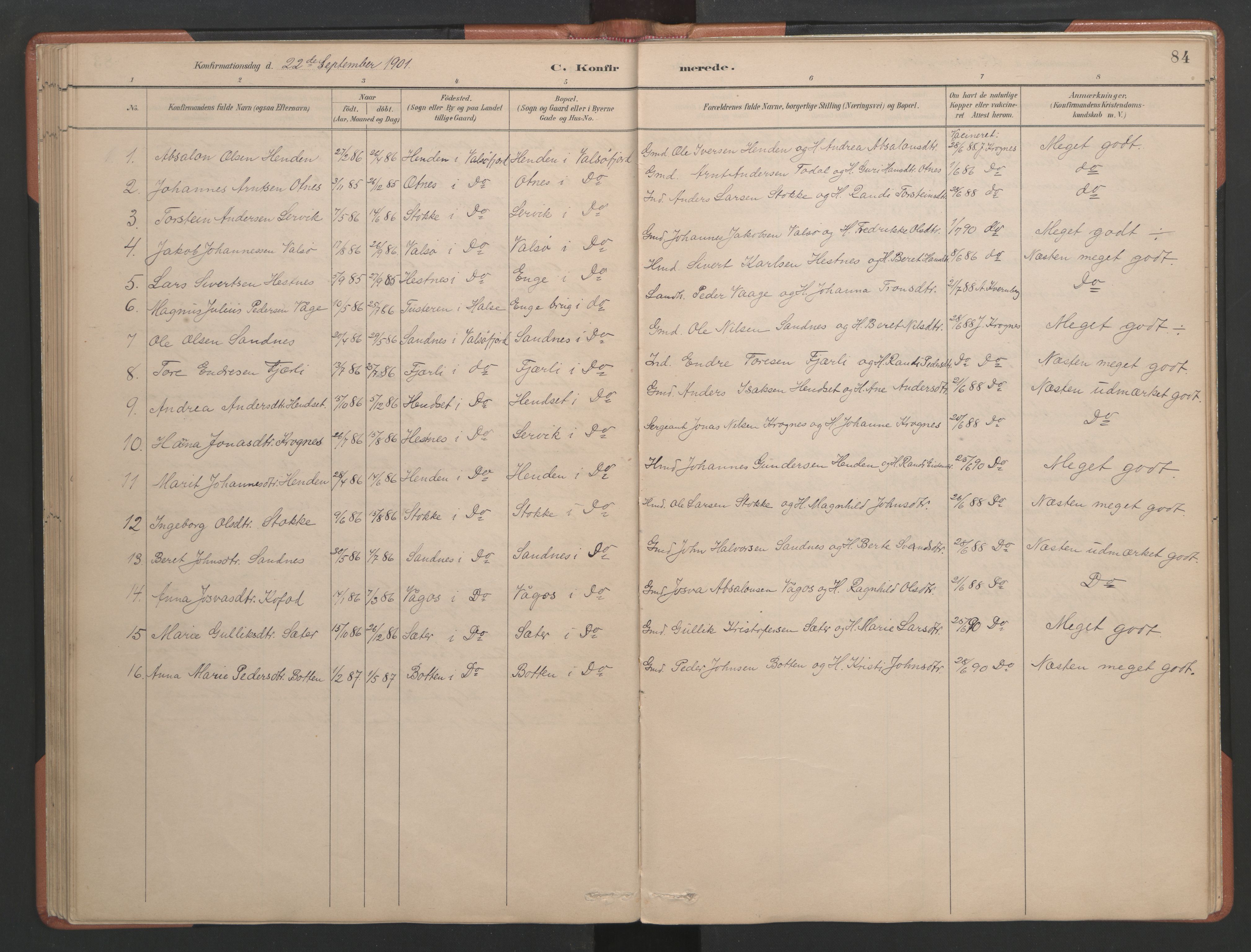 Ministerialprotokoller, klokkerbøker og fødselsregistre - Møre og Romsdal, AV/SAT-A-1454/580/L0926: Parish register (copy) no. 580C01, 1882-1903, p. 84