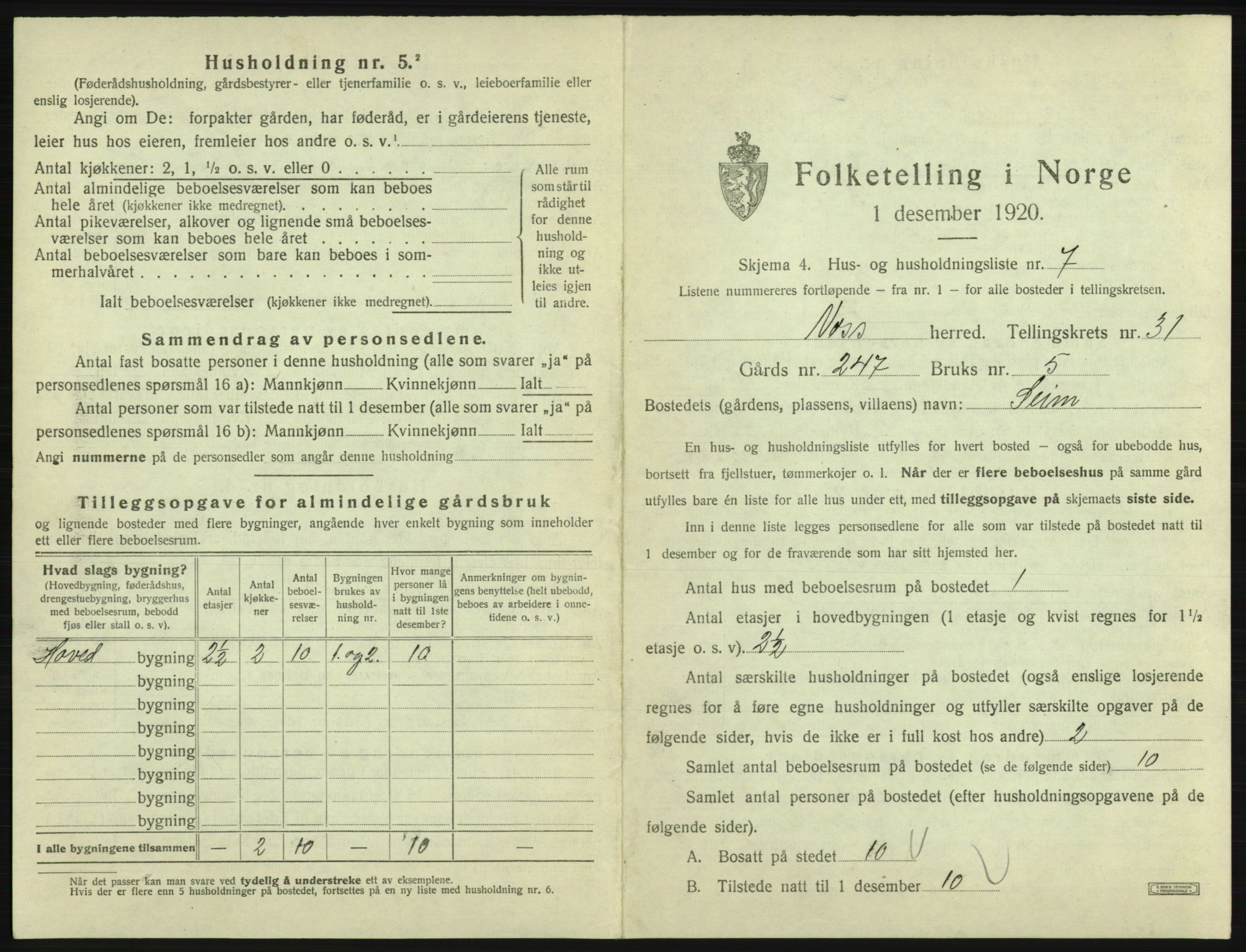 SAB, 1920 census for Voss, 1920, p. 2699