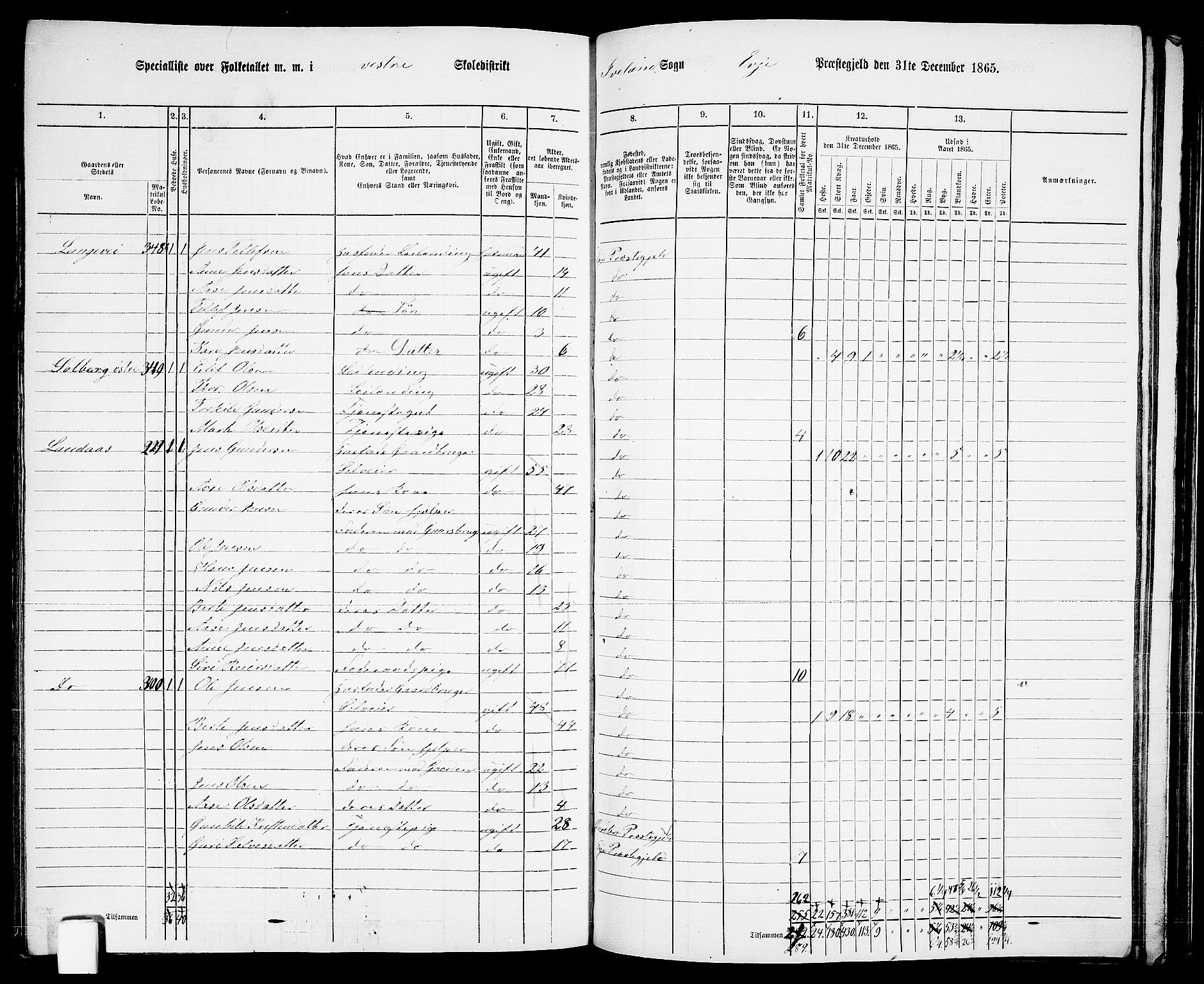 RA, 1865 census for Evje, 1865, p. 141