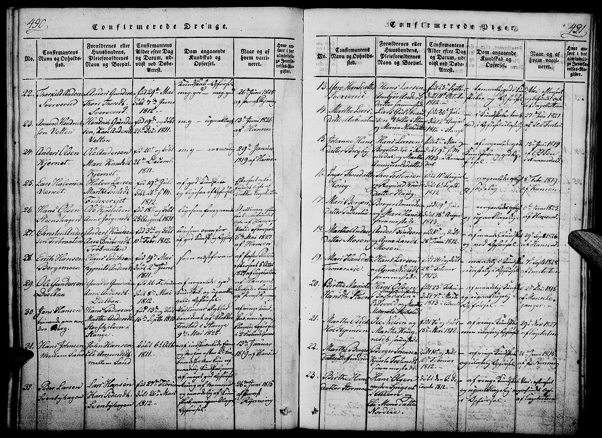 Nord-Odal prestekontor, AV/SAH-PREST-032/H/Ha/Haa/L0001: Parish register (official) no. 1, 1819-1838, p. 490-491