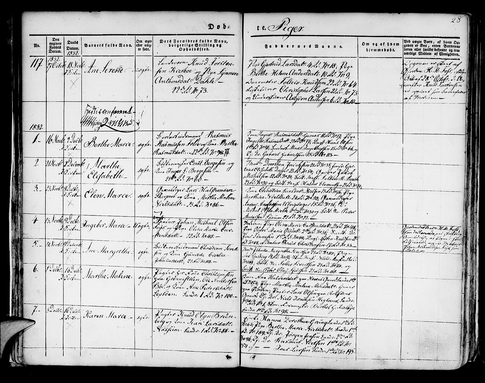 Korskirken sokneprestembete, AV/SAB-A-76101/H/Hab: Parish register (copy) no. A 5I, 1831-1844, p. 28