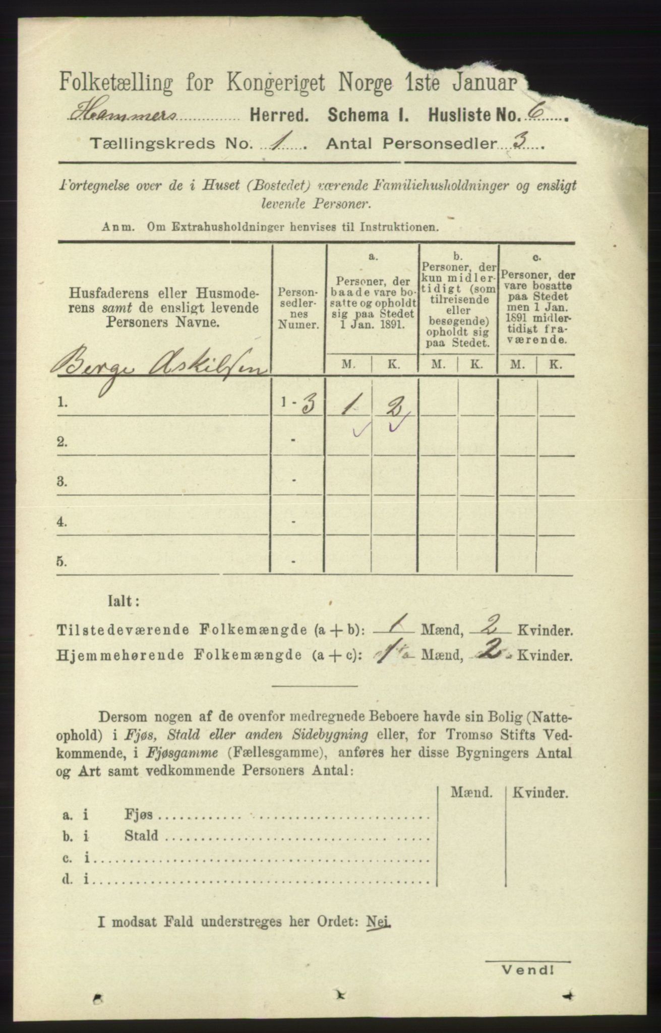 RA, 1891 census for 1254 Hamre, 1891, p. 46