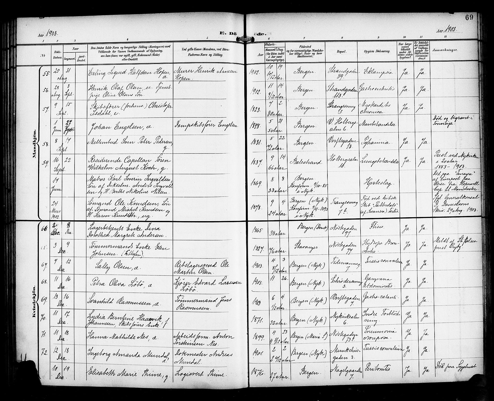 Nykirken Sokneprestembete, AV/SAB-A-77101/H/Haa/L0045: Parish register (official) no. E 5, 1899-1917, p. 69