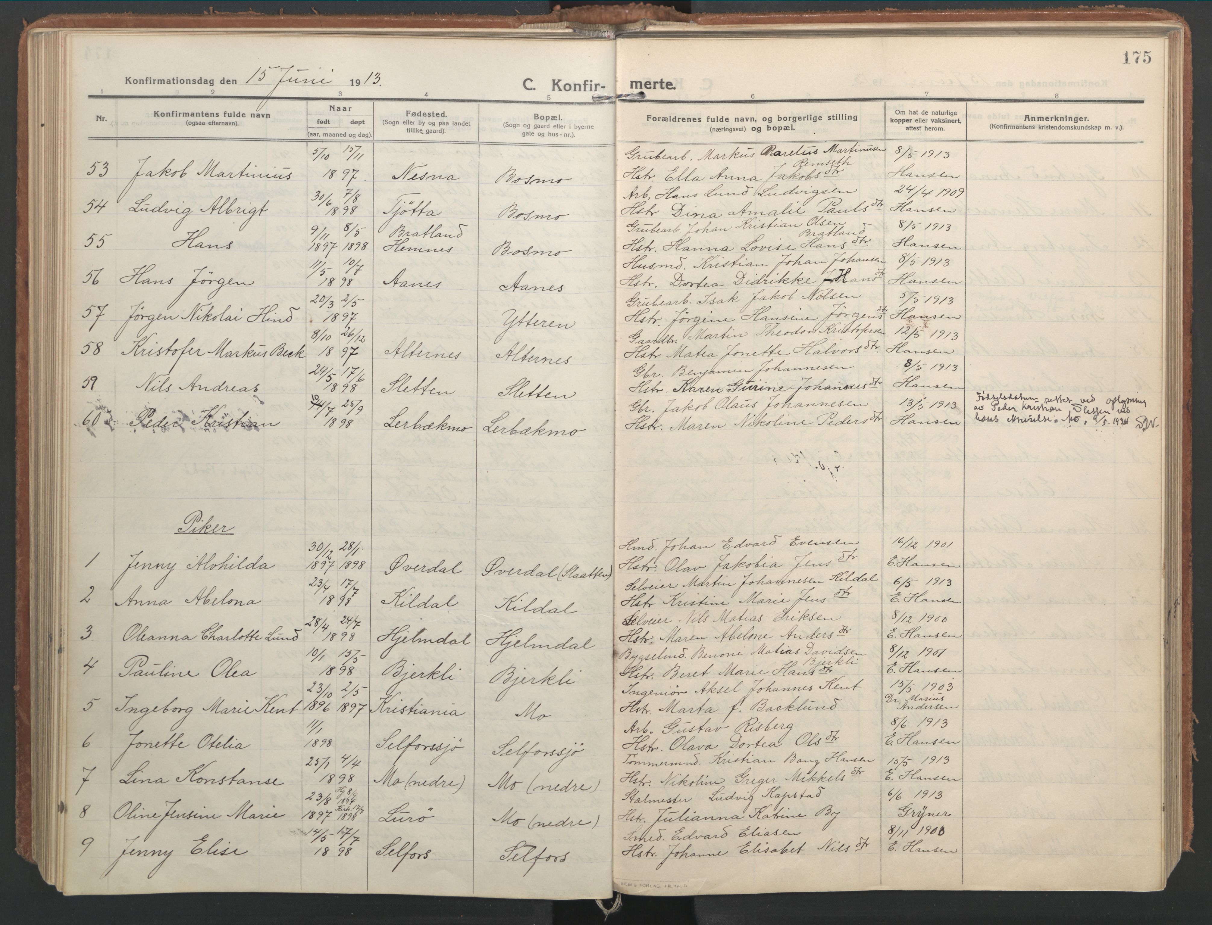 Ministerialprotokoller, klokkerbøker og fødselsregistre - Nordland, AV/SAT-A-1459/827/L0404: Parish register (official) no. 827A16, 1912-1925, p. 175