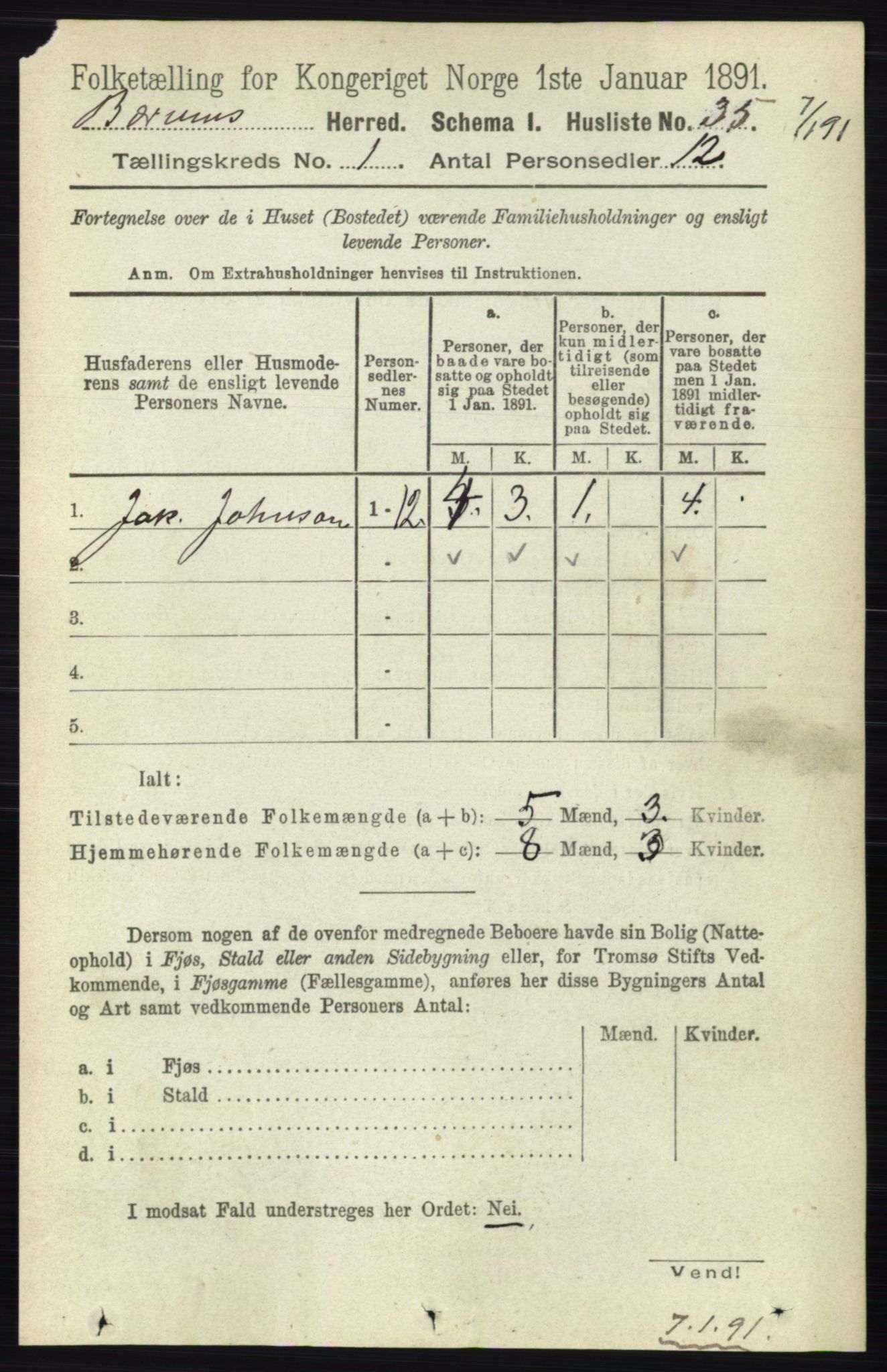 RA, 1891 census for 0219 Bærum, 1891, p. 78