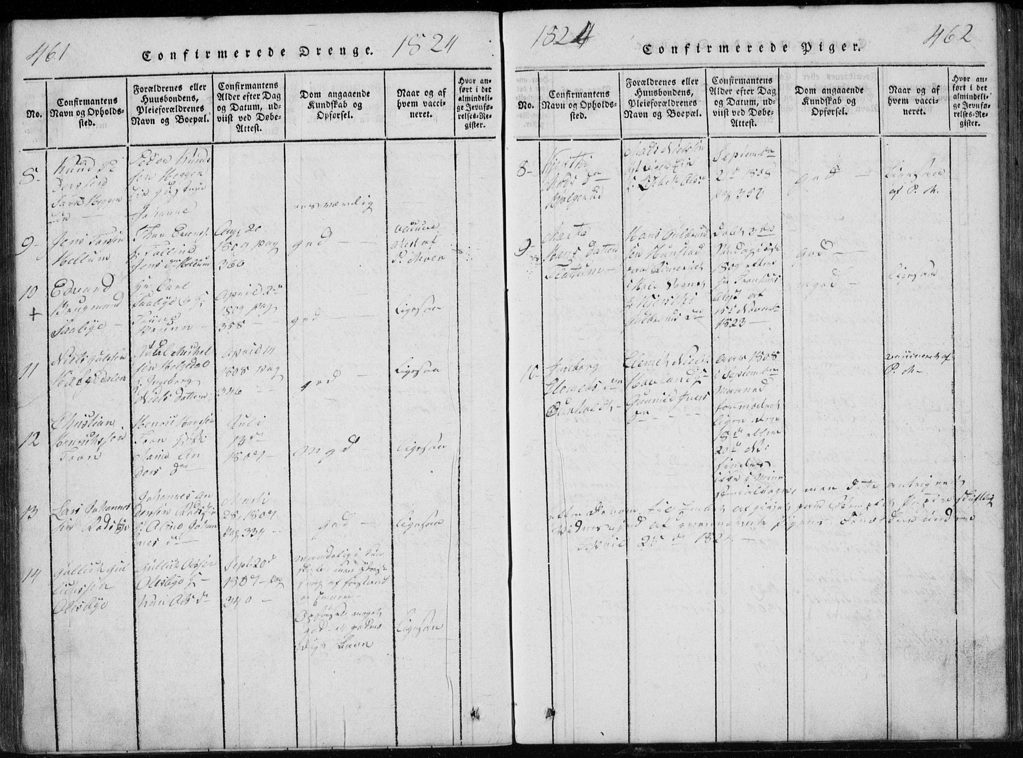 Modum kirkebøker, AV/SAKO-A-234/G/Ga/L0002: Parish register (copy) no. I 2, 1824-1832, p. 461-462