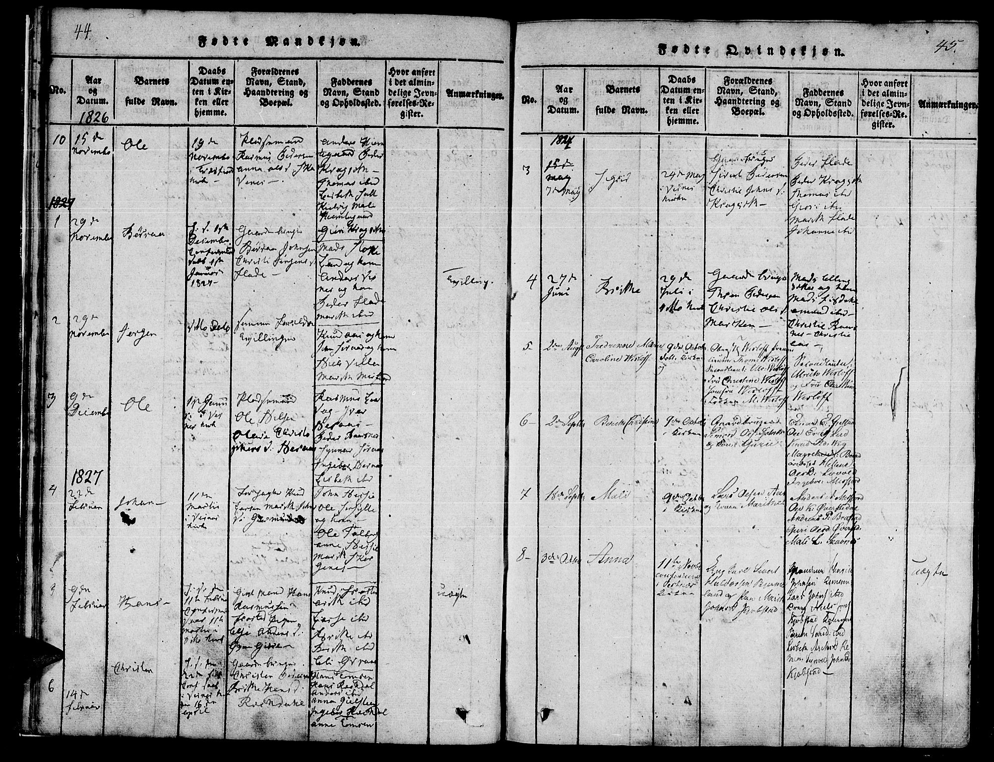 Ministerialprotokoller, klokkerbøker og fødselsregistre - Møre og Romsdal, AV/SAT-A-1454/539/L0528: Parish register (official) no. 539A01, 1818-1847, p. 44-45