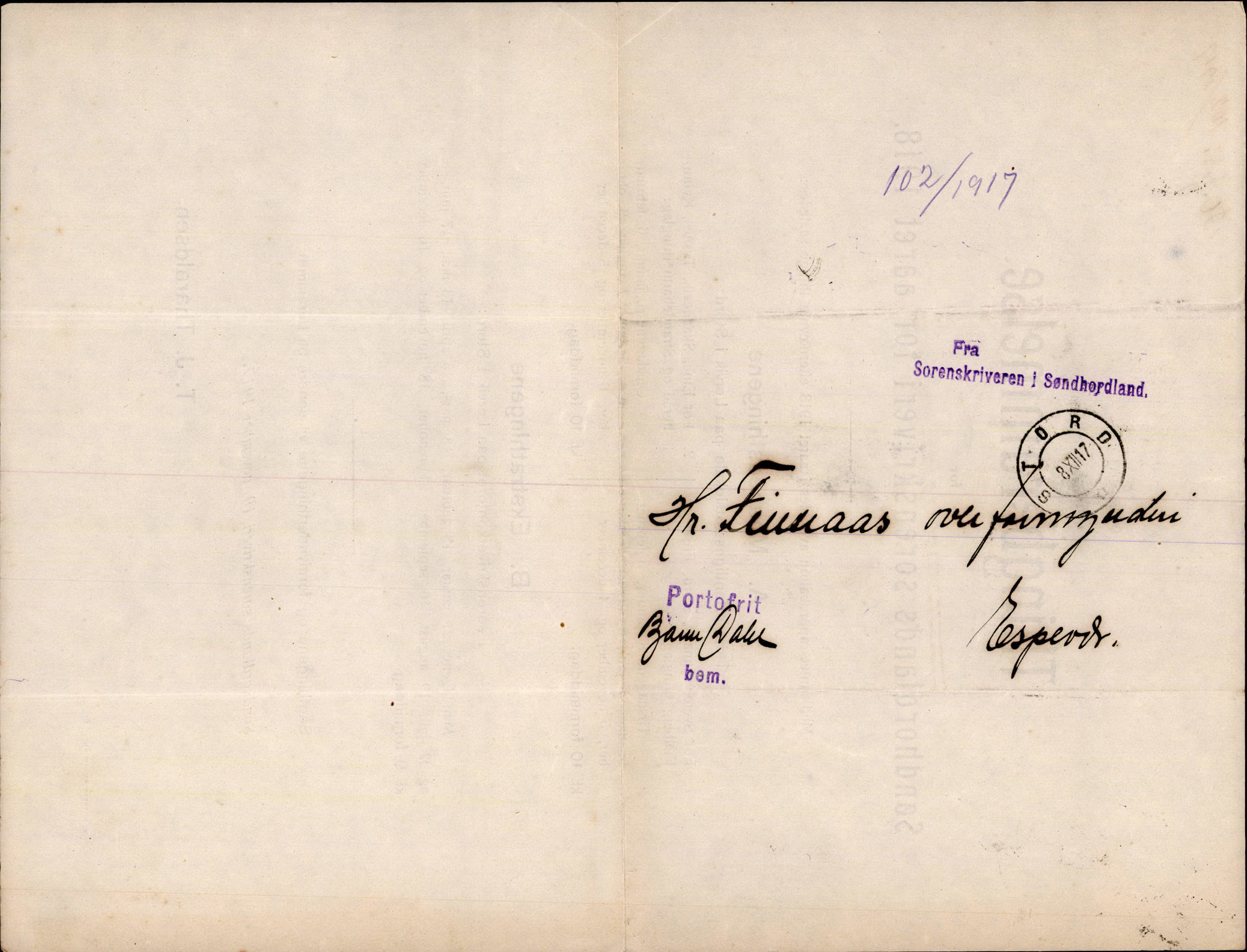 Finnaas kommune. Overformynderiet, IKAH/1218a-812/D/Da/Daa/L0003/0002: Kronologisk ordna korrespondanse / Kronologisk ordna korrespondanse, 1917-1919, p. 51