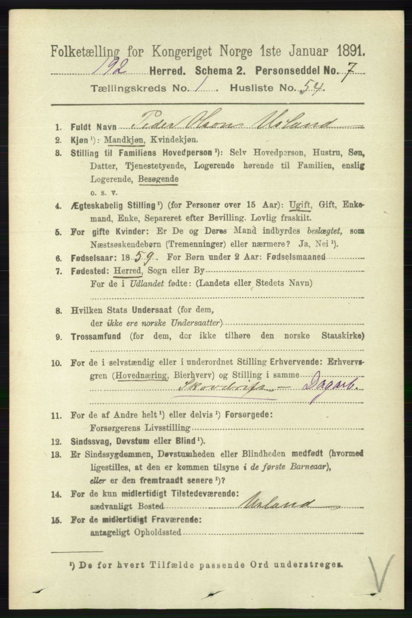 RA, 1891 census for 1021 Øyslebø og Laudal, 1891, p. 424