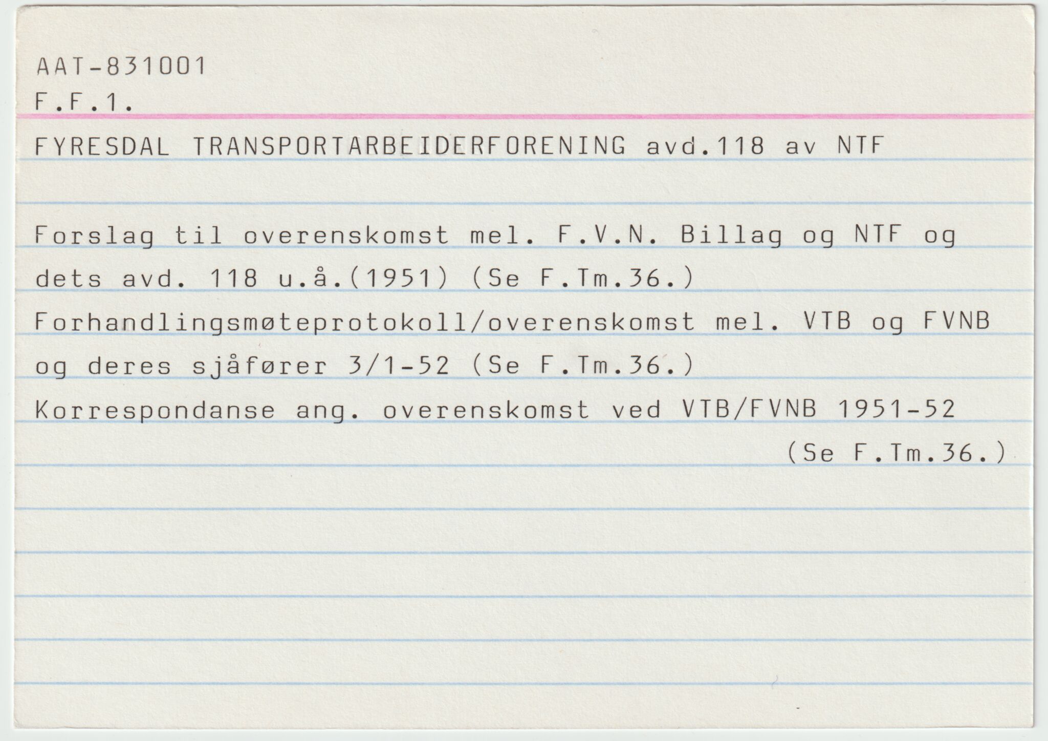 Arbeiderbevegelsens arkiv i Telemarks arkiv, AAT/AAT-800139/Z/Za/L0001/0005: Registerkort arkiv / Fyresdal, p. 2