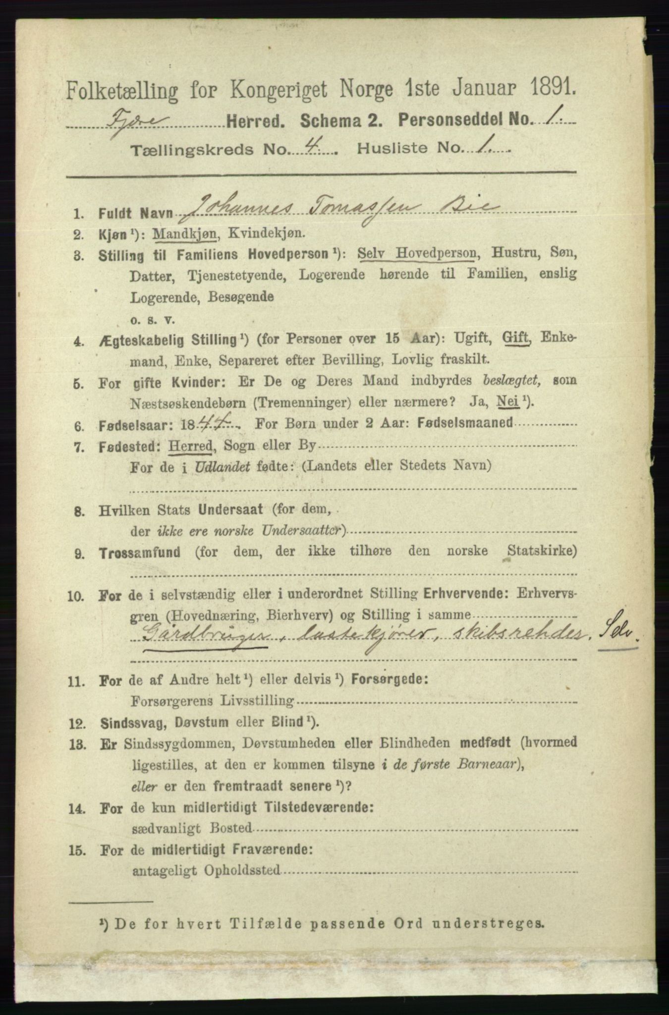 RA, 1891 census for 0923 Fjære, 1891, p. 1862