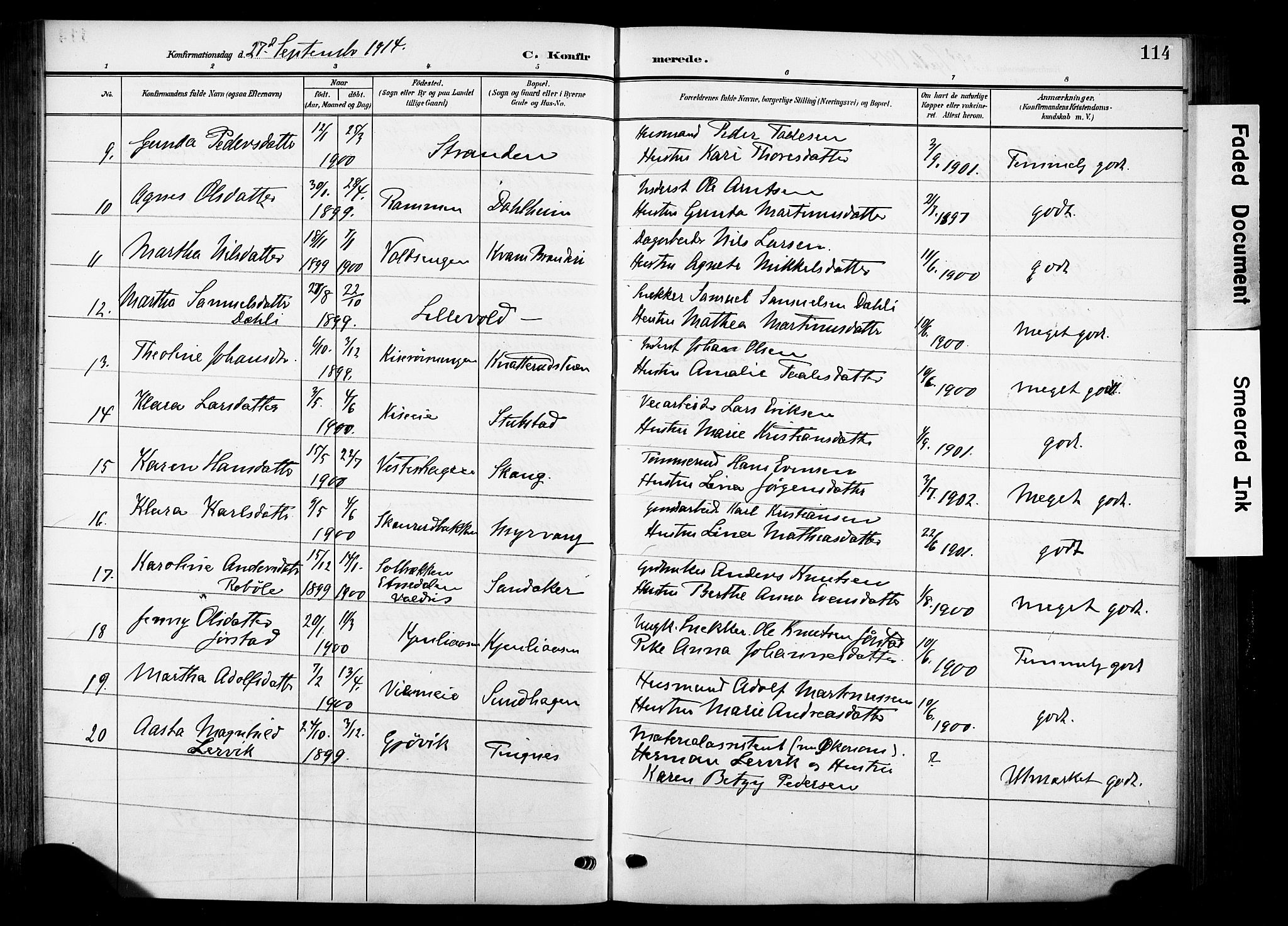 Nes prestekontor, Hedmark, AV/SAH-PREST-020/K/Ka/L0014: Parish register (official) no. 14, 1906-1929, p. 114