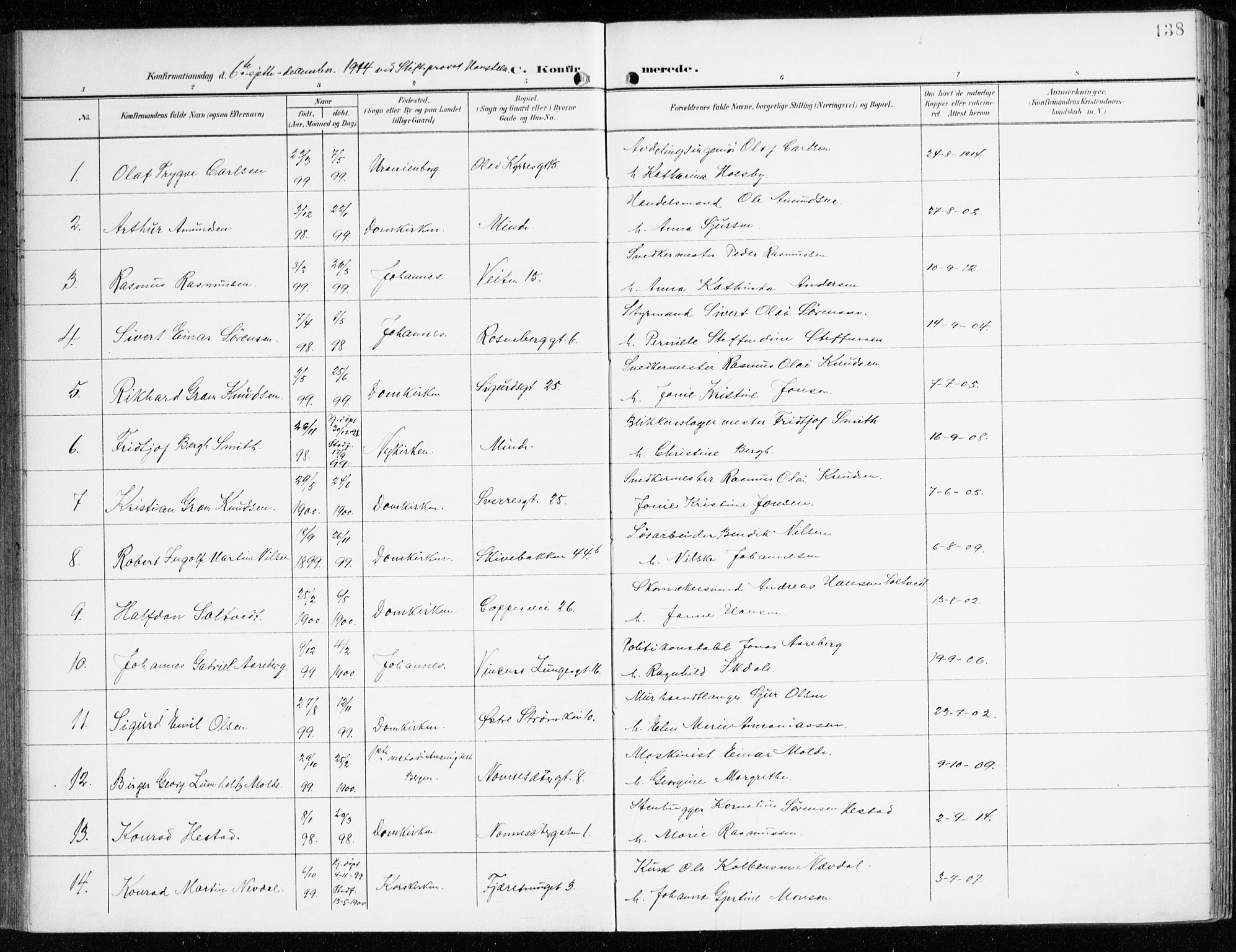 Domkirken sokneprestembete, AV/SAB-A-74801/H/Haa/L0031: Parish register (official) no. C 6, 1898-1915, p. 138