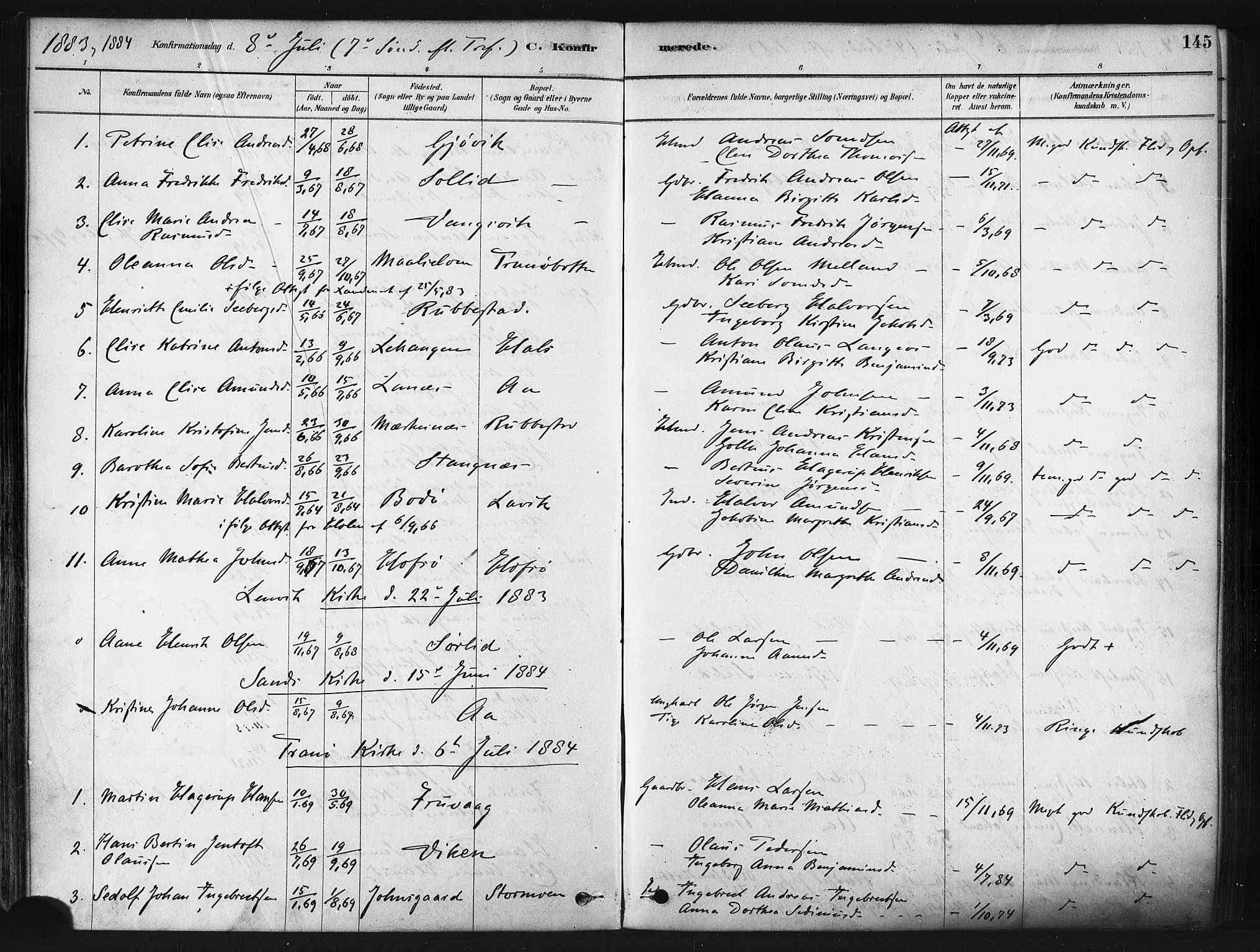 Tranøy sokneprestkontor, SATØ/S-1313/I/Ia/Iaa/L0009kirke: Parish register (official) no. 9, 1878-1904, p. 145