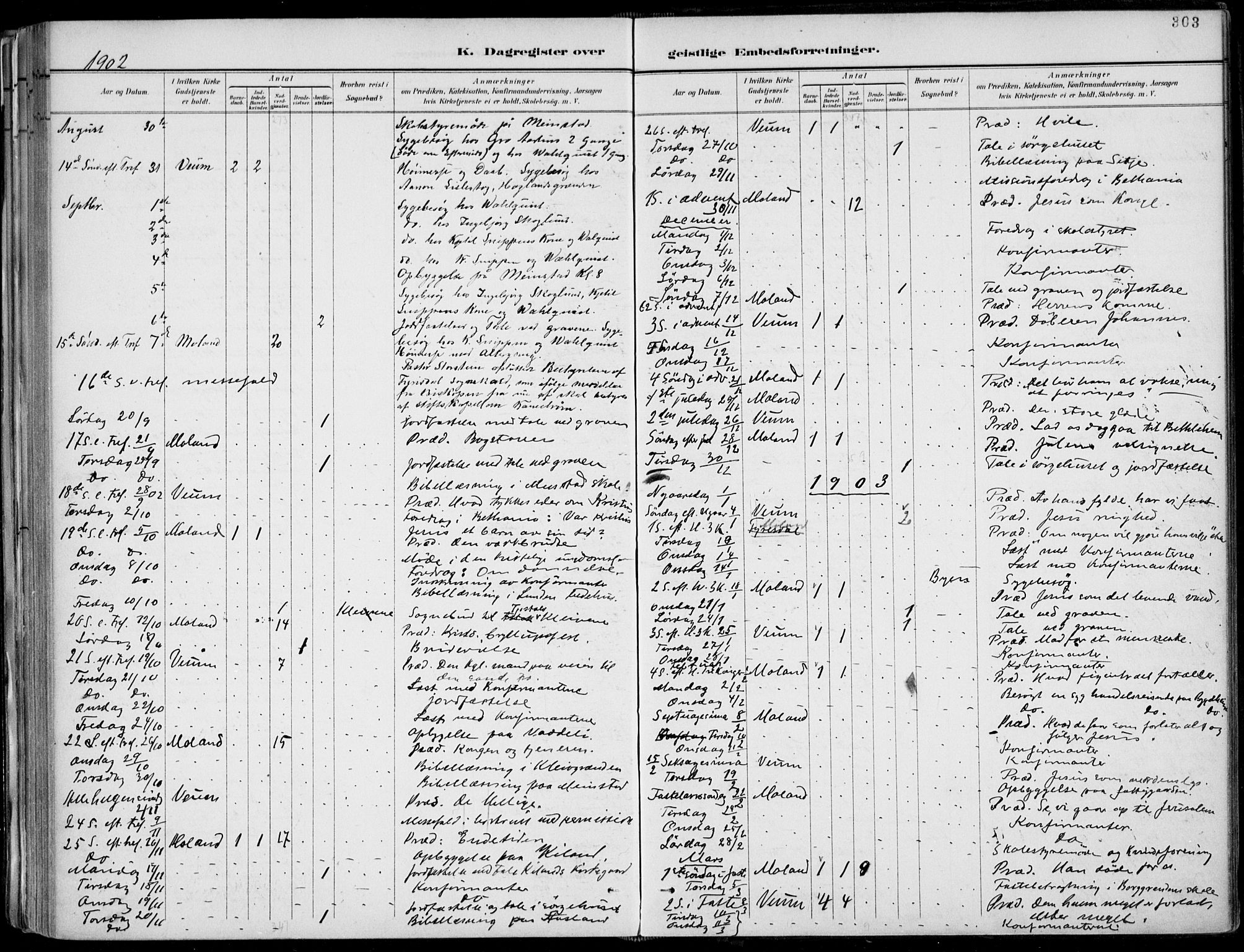Fyresdal kirkebøker, SAKO/A-263/F/Fa/L0007: Parish register (official) no. I 7, 1887-1914, p. 303
