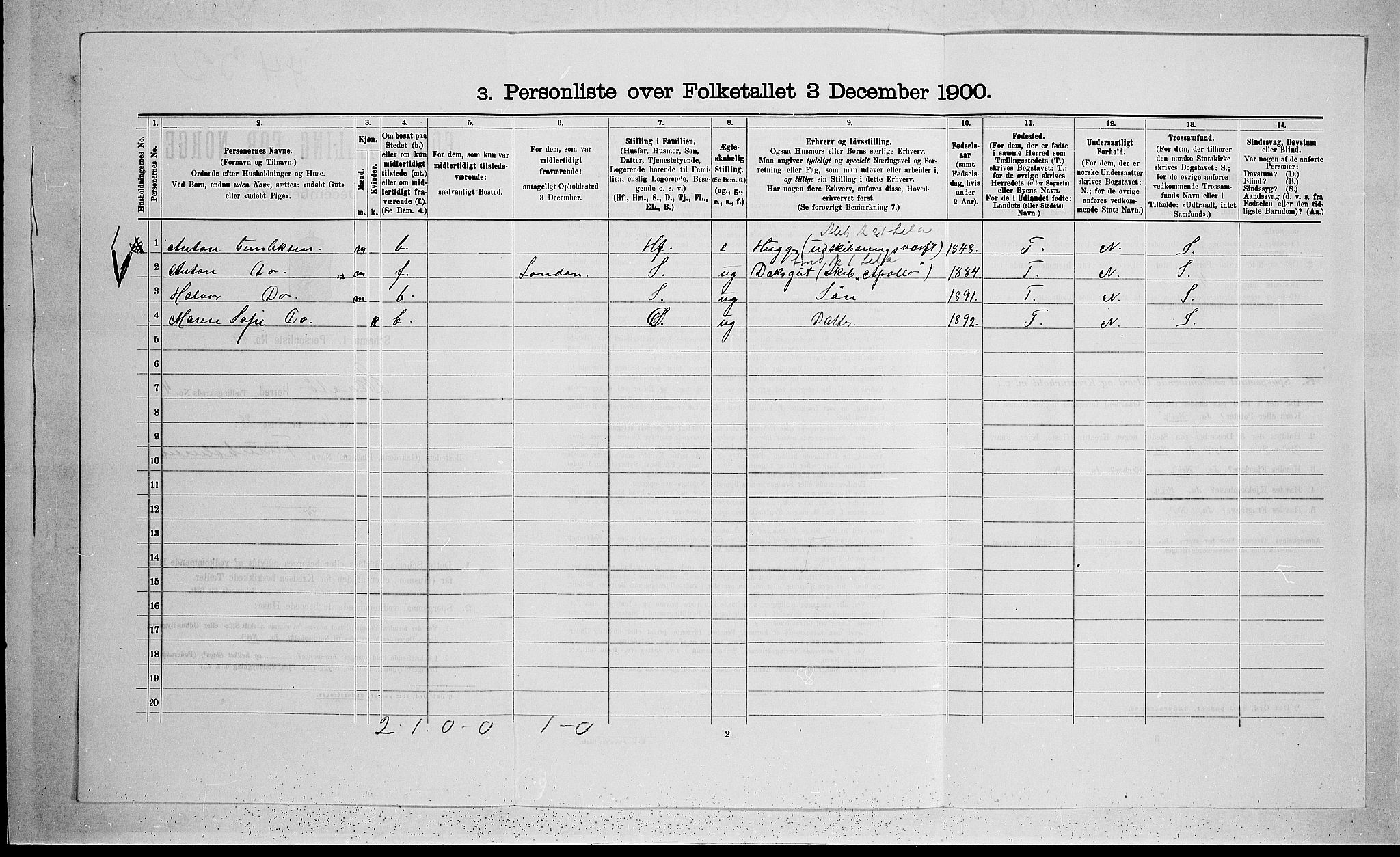 SAKO, 1900 census for Skåtøy, 1900, p. 605