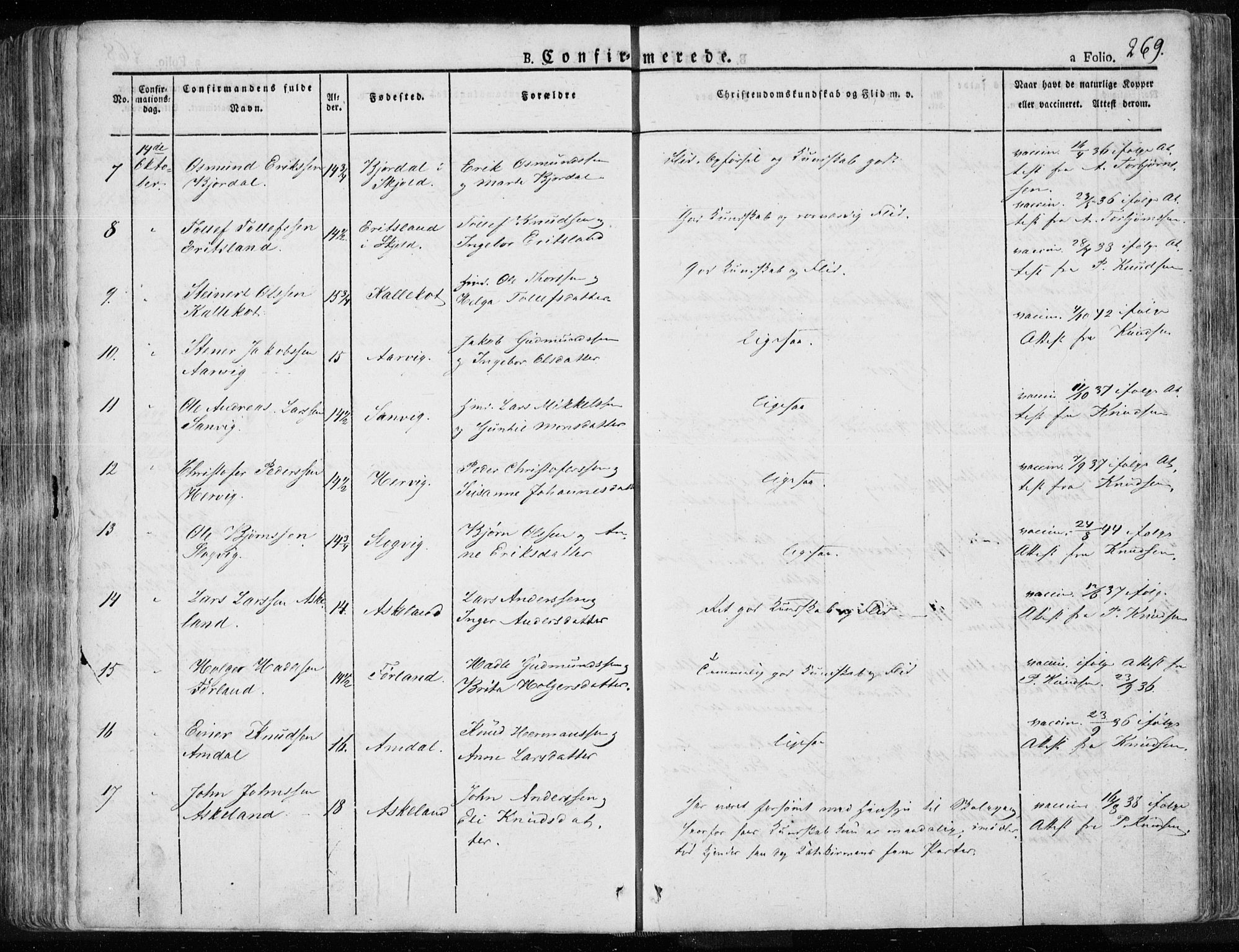 Tysvær sokneprestkontor, AV/SAST-A -101864/H/Ha/Haa/L0001: Parish register (official) no. A 1.1, 1831-1856, p. 269