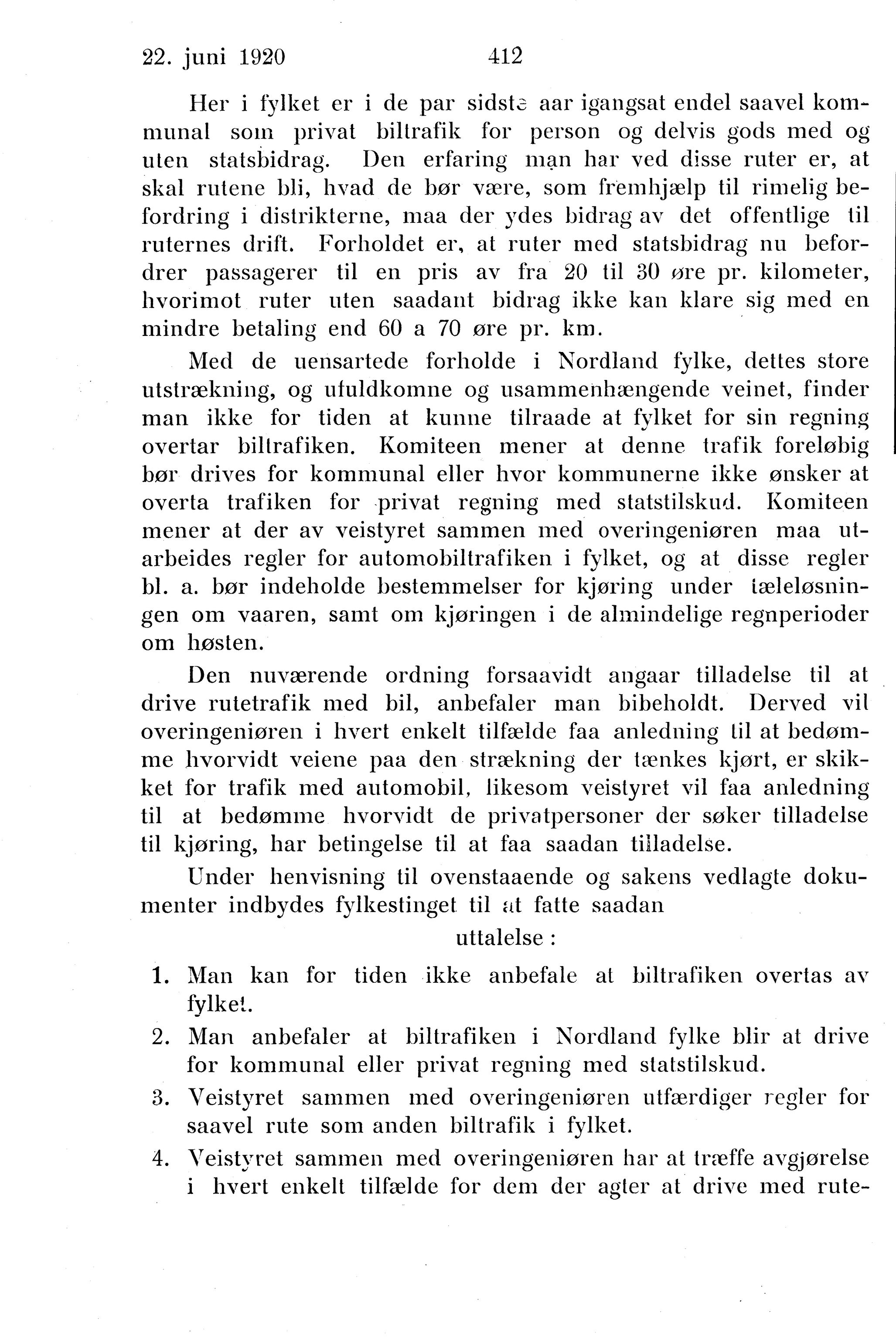 Nordland Fylkeskommune. Fylkestinget, AIN/NFK-17/176/A/Ac/L0043: Fylkestingsforhandlinger 1920, 1920