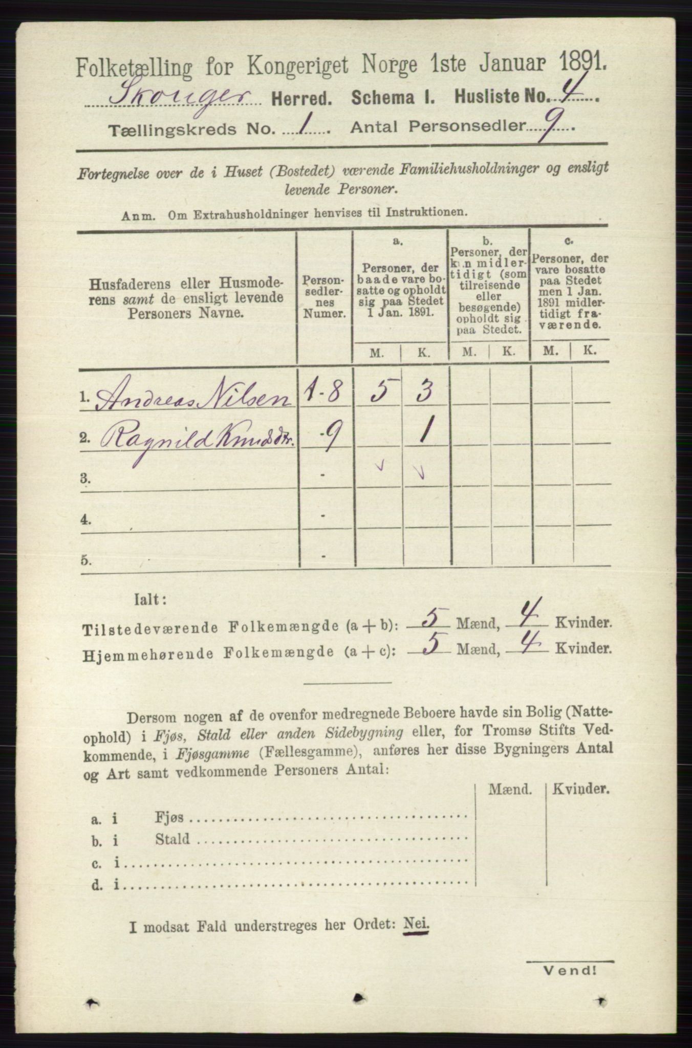 RA, 1891 census for 0712 Skoger, 1891, p. 25