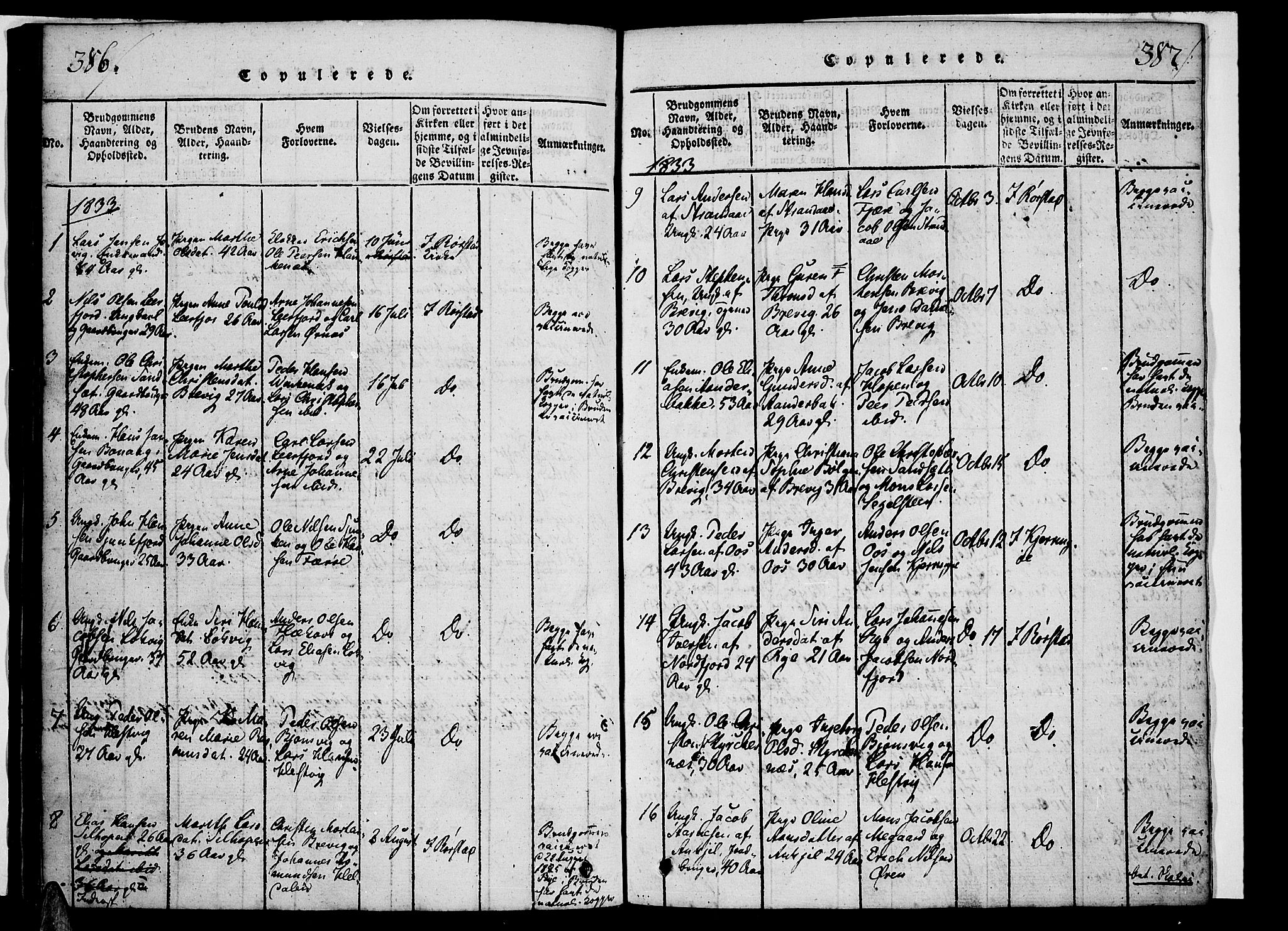 Ministerialprotokoller, klokkerbøker og fødselsregistre - Nordland, SAT/A-1459/853/L0768: Parish register (official) no. 853A07, 1821-1836, p. 386-387